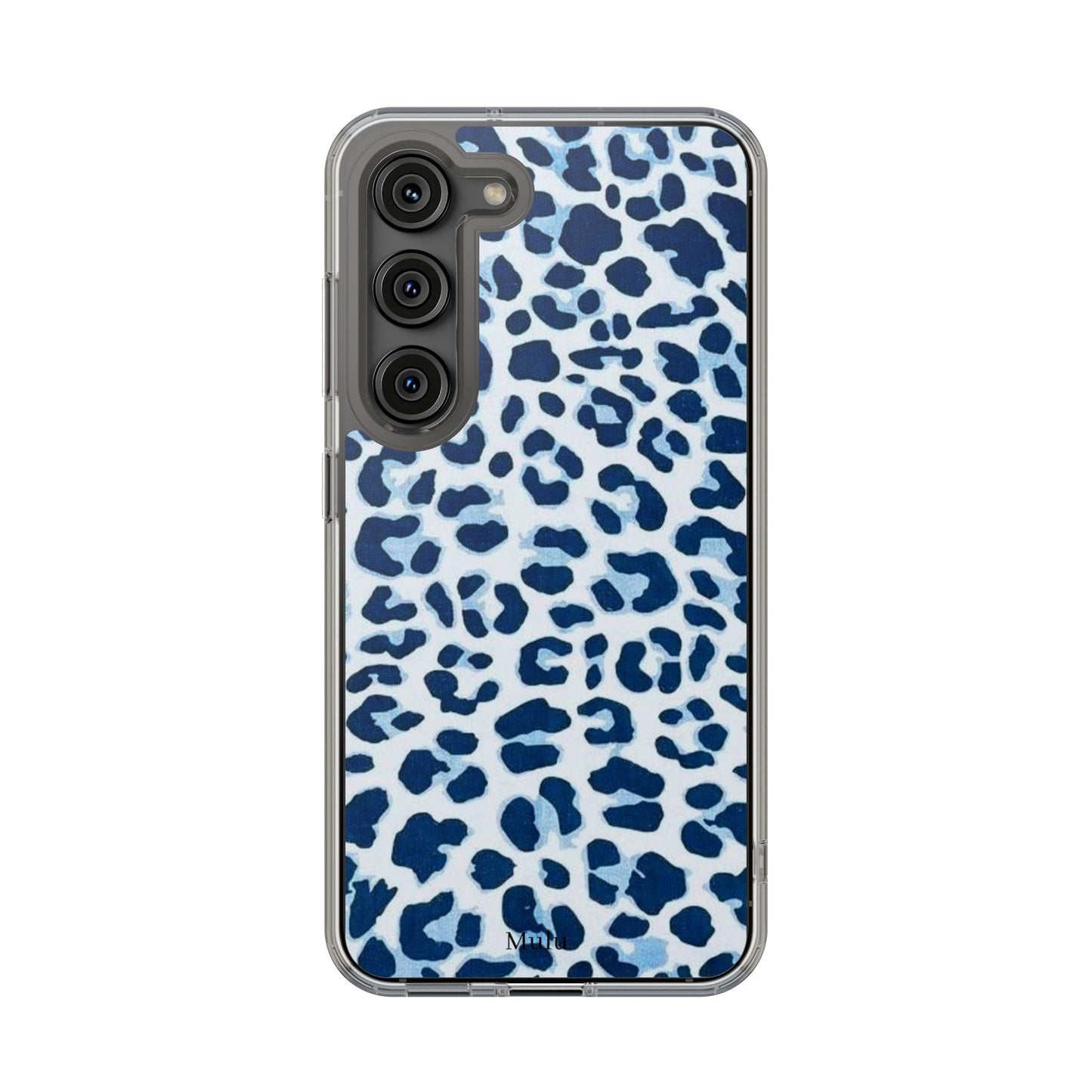 Clear Impact-Resistant Phone Case — Blue Watercolor Leopard Print
