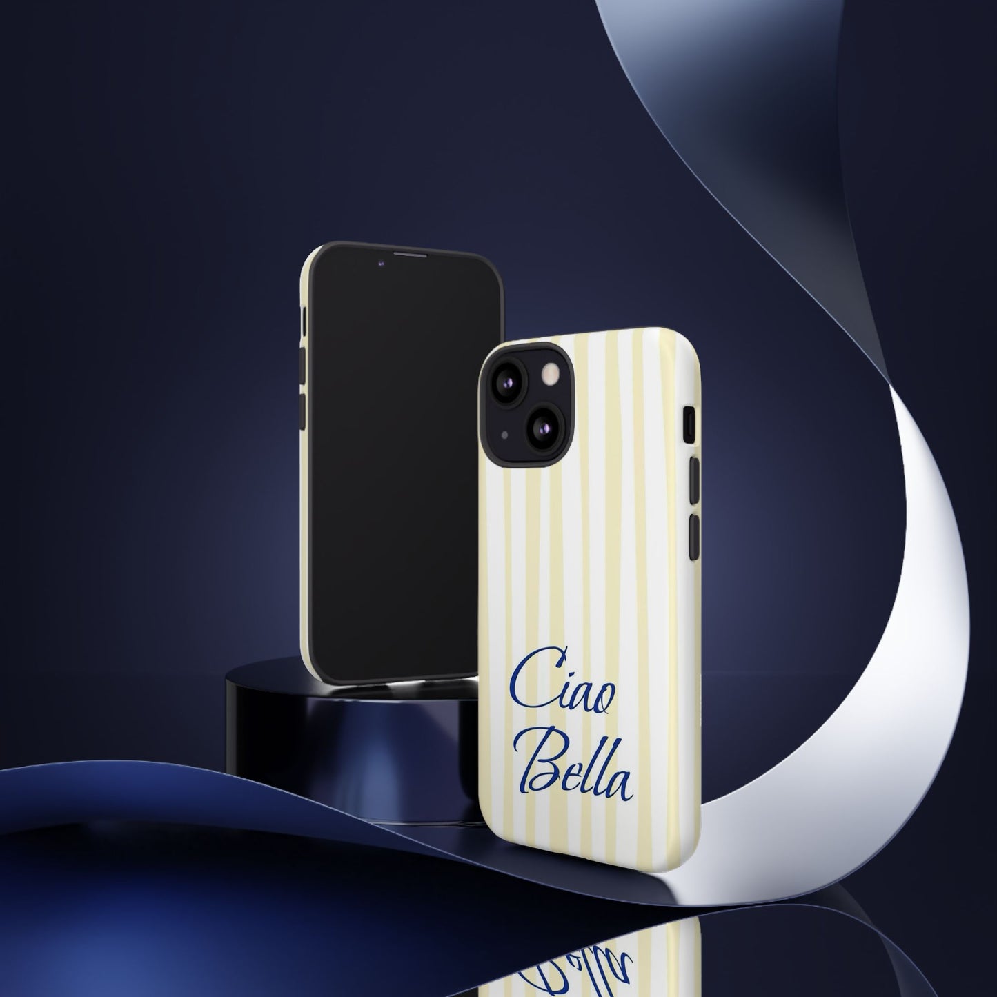 Ciao Bella Phone Case – Striped Elegant Italian Script Protective Cover