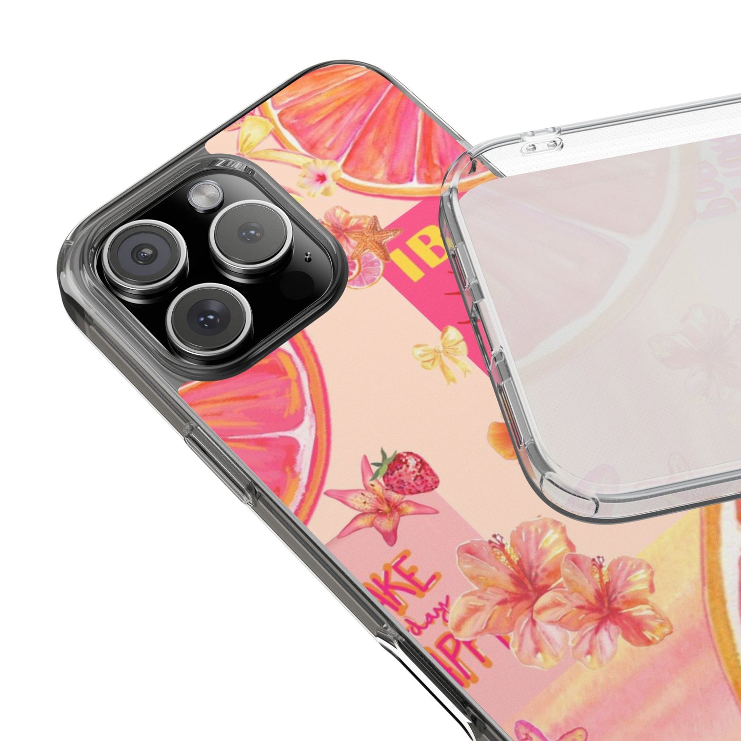 Clear Impact Phone Case — Pink Ibiza Citrus Floral Design