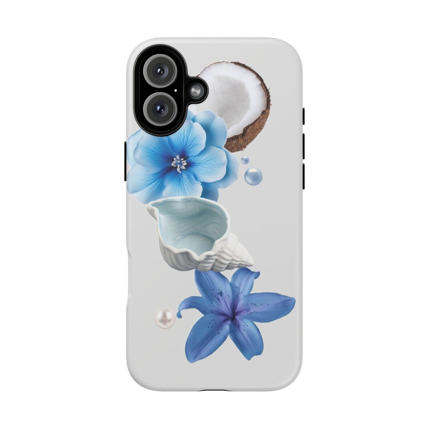 Tropical Blue Floral Phone Case — Coconut, Shell & Starfish Design