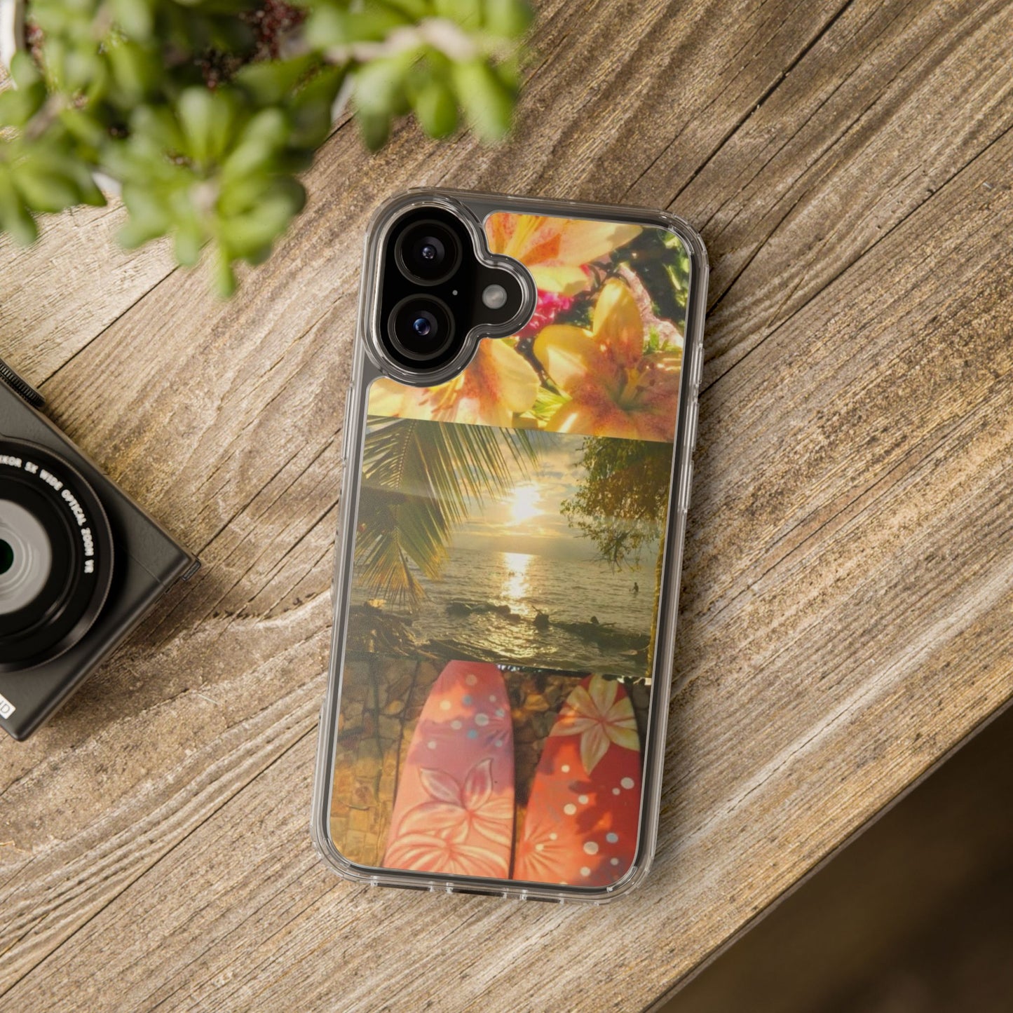 Tropical Sunset Phone Case — Floral Surfboard Clear iPhone Case