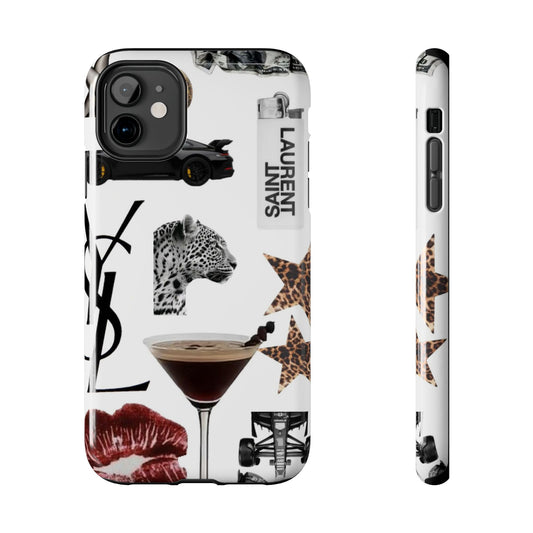Tough Phone Case — Luxe Fashion Collage with Leopard, Martini & Kiss Print