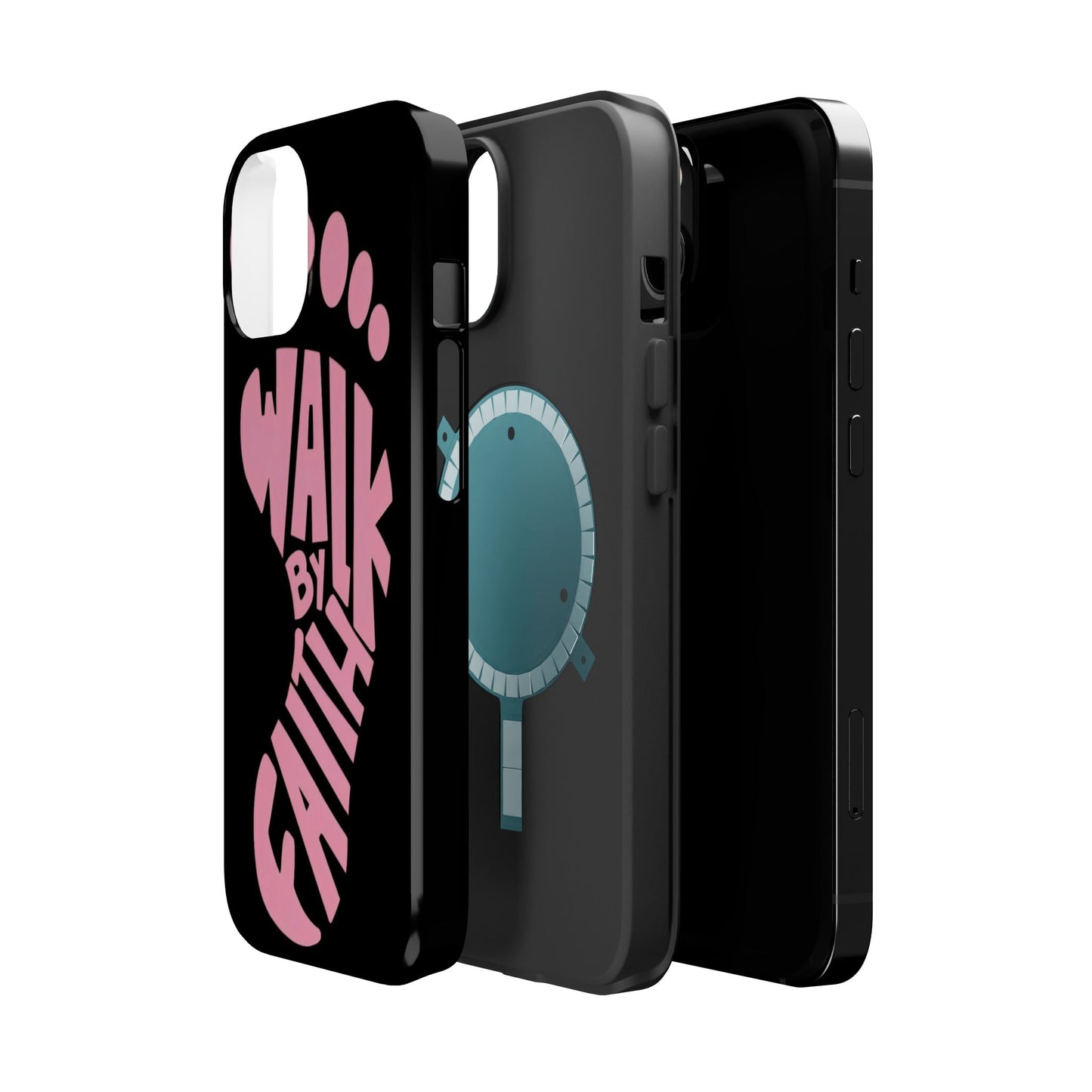 Phone Case — "Walk By Faith" Pink Footprint Magnetic Impact-Resistant Case
