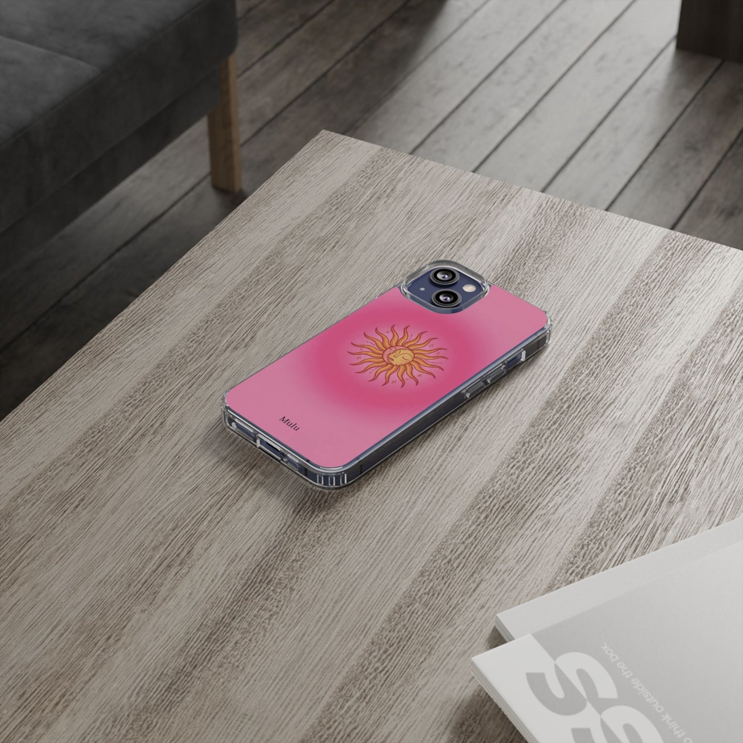 Pink Sun Phone Case — Radiant Sunburst Impact-Resistant Clear Case