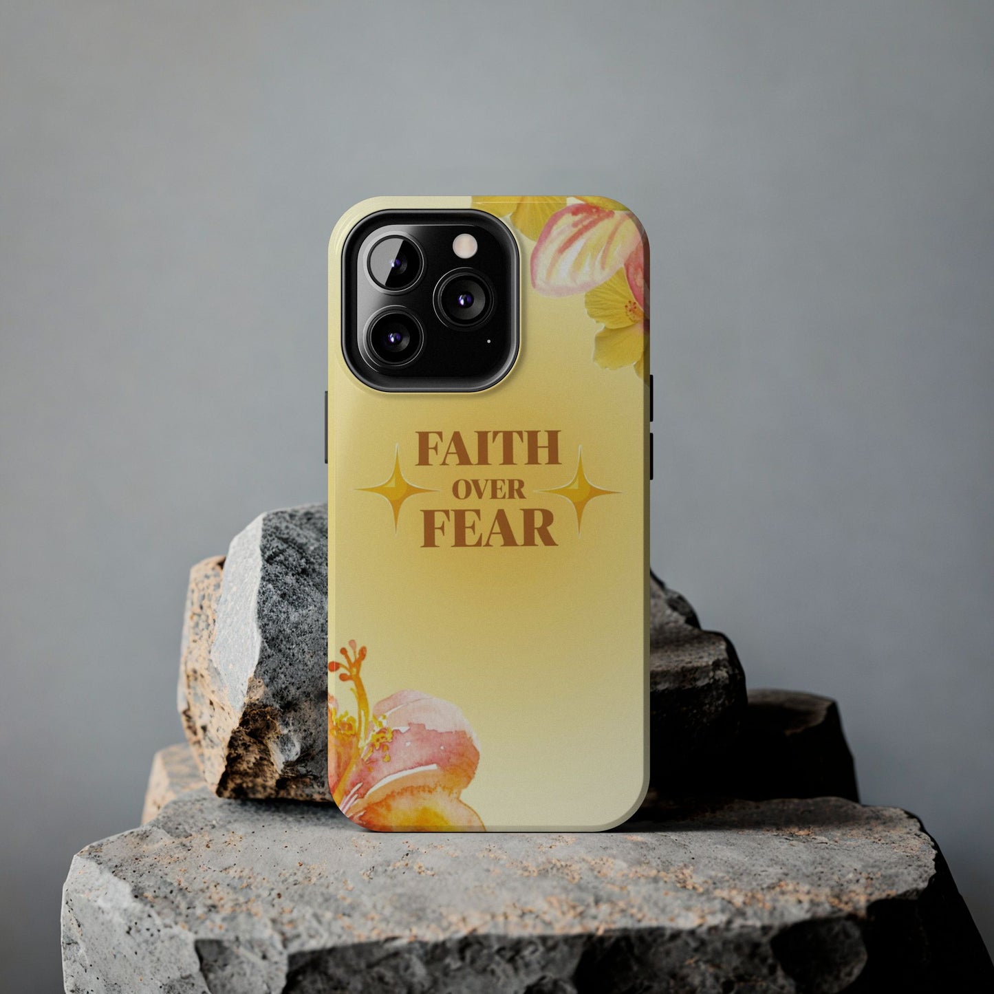 Faith Over Fear Tough Phone Case — Floral Yellow Protective Cover