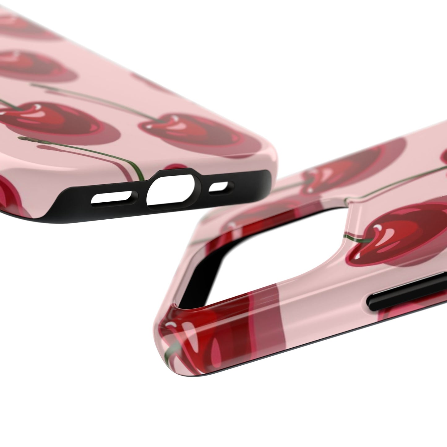 Cherry Pattern Tough Phone Case — Retro Pink Cherry Print Protective Phone Case