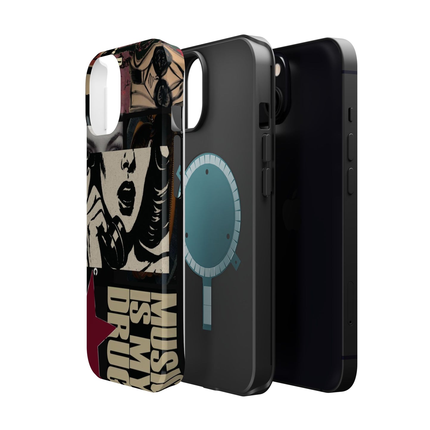 Magnetic Impact Phone Case — Retro Pop Art "Music Is My Drug" Design
