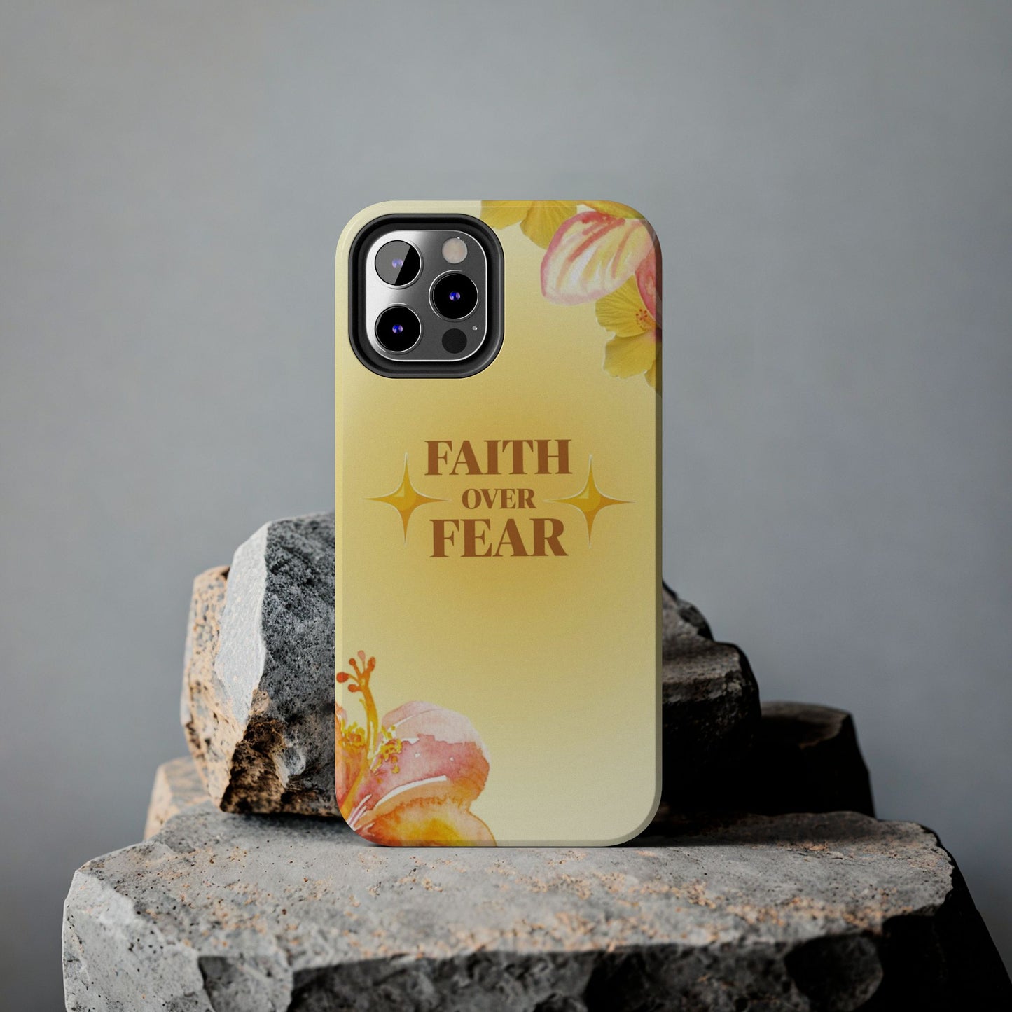 Faith Over Fear Tough Phone Case — Floral Yellow Protective Cover