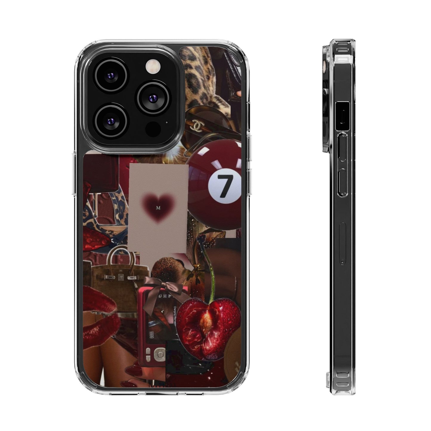 Clear Impact-Resistant Phone Case — Retro Cherry Collage Design
