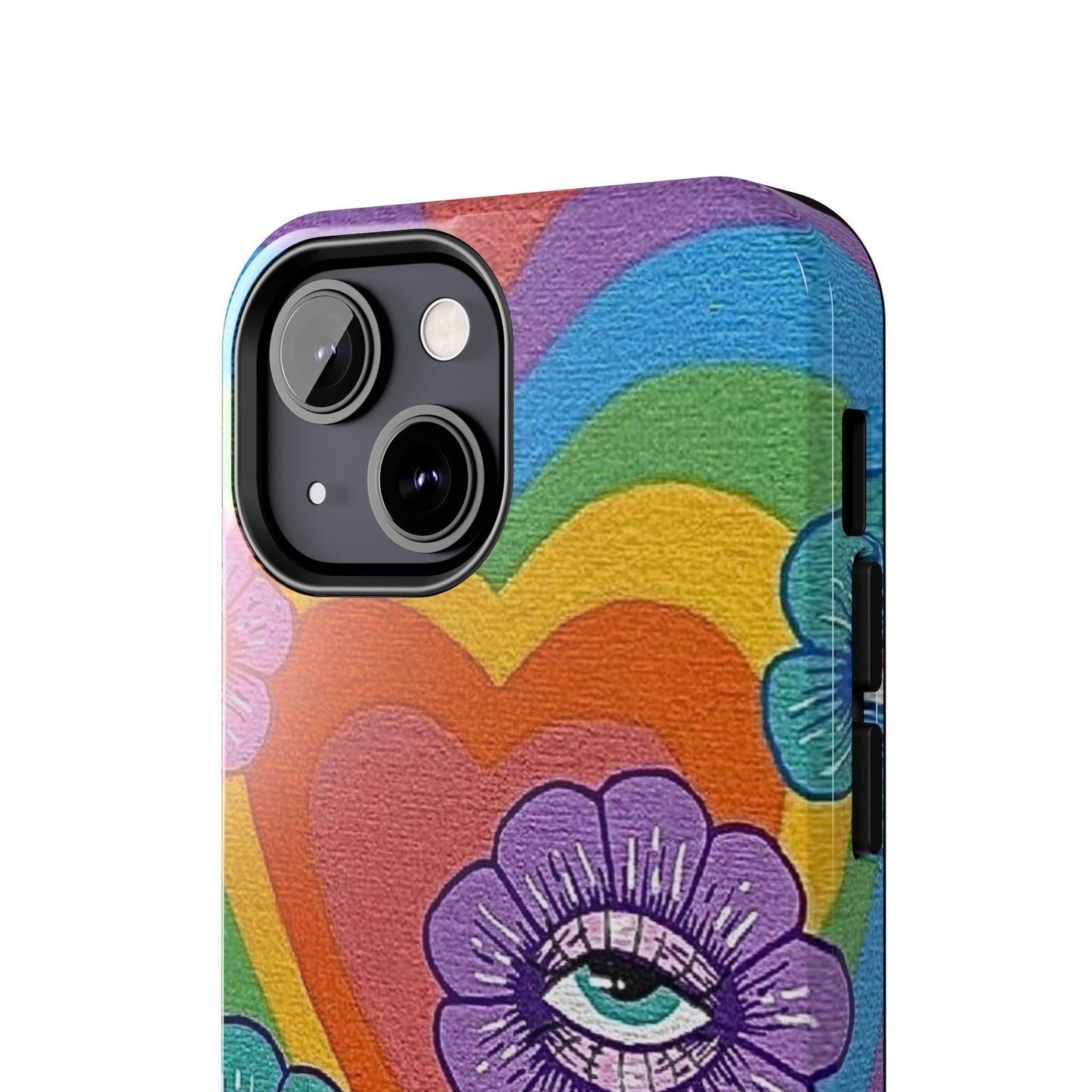 Psychedelic Eye Flower Tough Phone Case — Retro Rainbow Protective iPhone Cover
