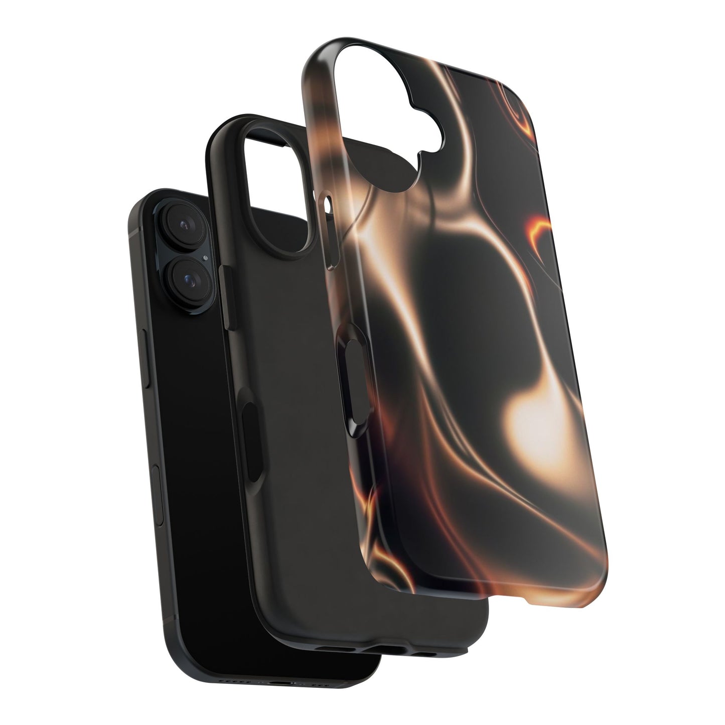 Abstract Liquid Glow Tough Phone Case — Black & Bronze Swirl Protective Cover