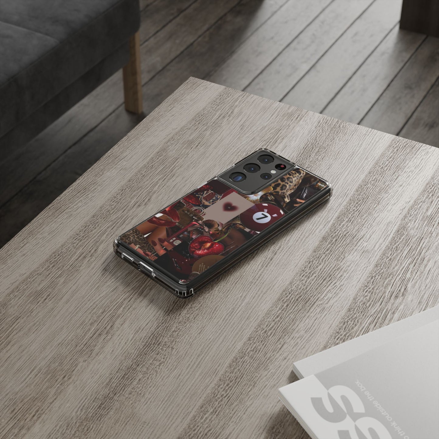 Clear Impact-Resistant Phone Case — Retro Cherry Collage Design