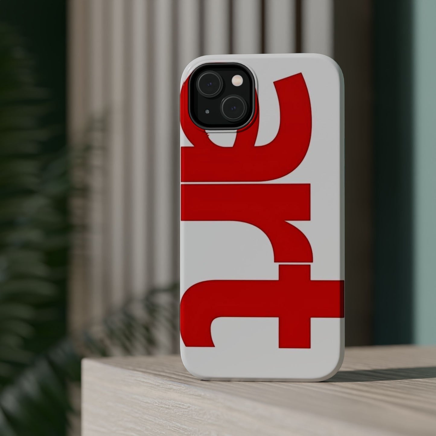 Magnetic Impact-Resistant Phone Case — Bold Red Typographic Design