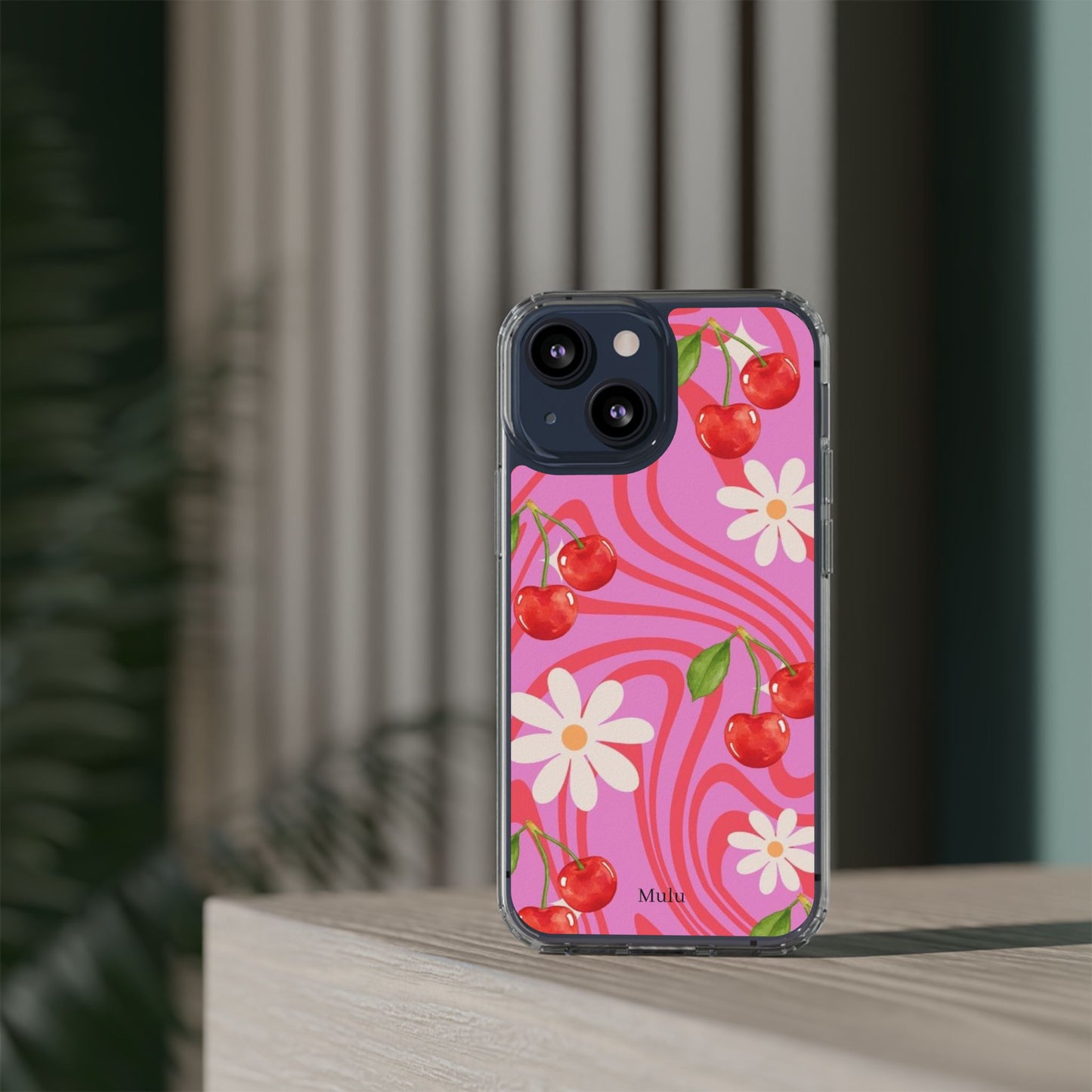 Clear Impact Phone Case — Retro Cherry & Daisy Floral Design