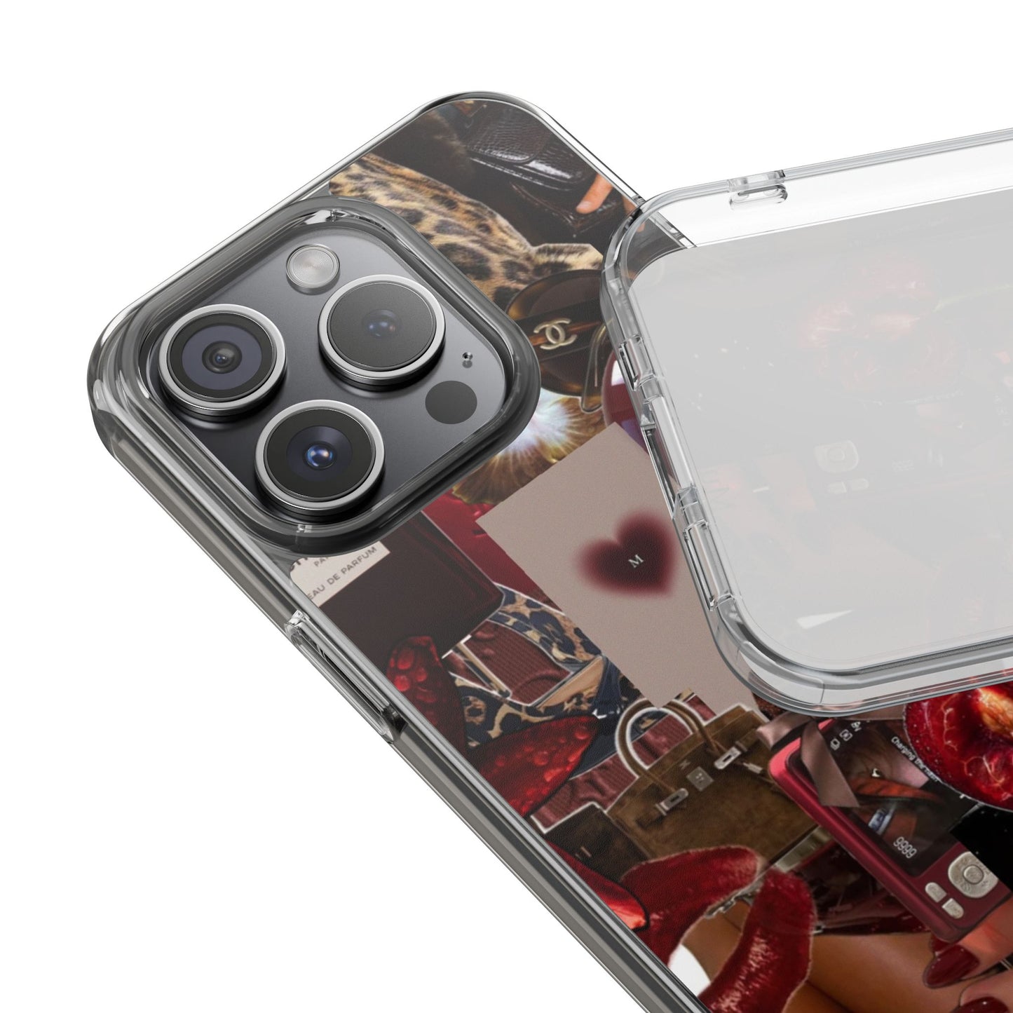 Clear Impact-Resistant Phone Case — Retro Cherry Collage Design