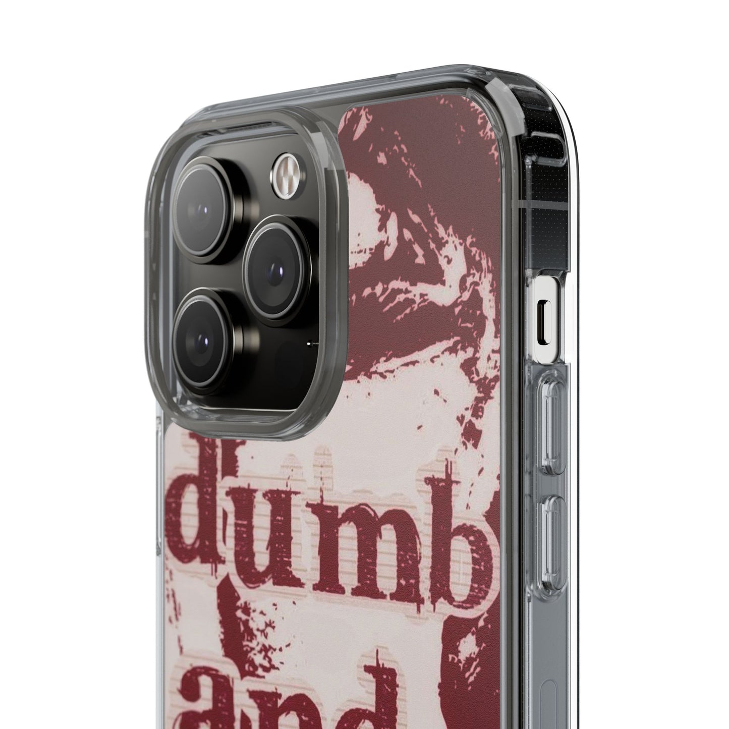 Clear Phone Case — “dumb and poetic” Red Typographic Design