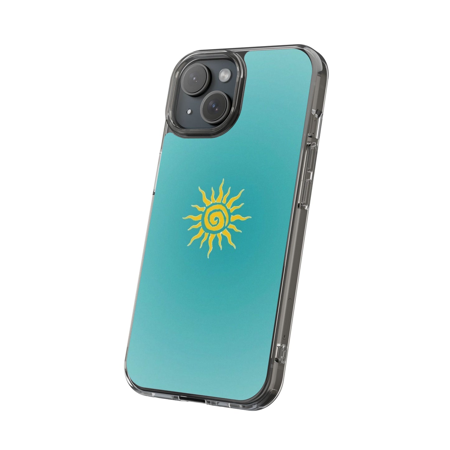 Clear Impact-Resistant Phone Case — Yellow Sun on Teal Gradient
