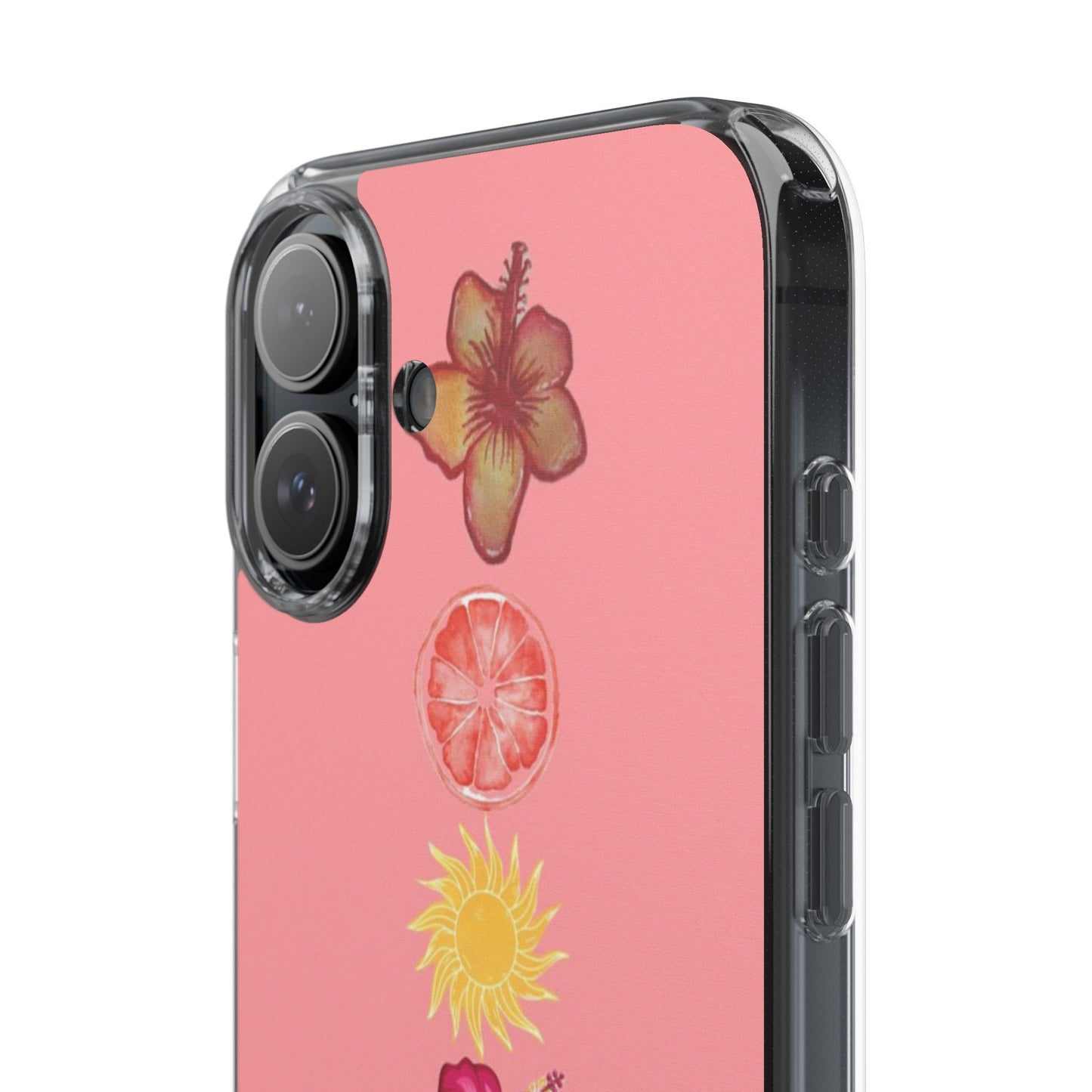 Clear Impact-Resistant Phone Case — Tropical Sun & Hibiscus Floral Design