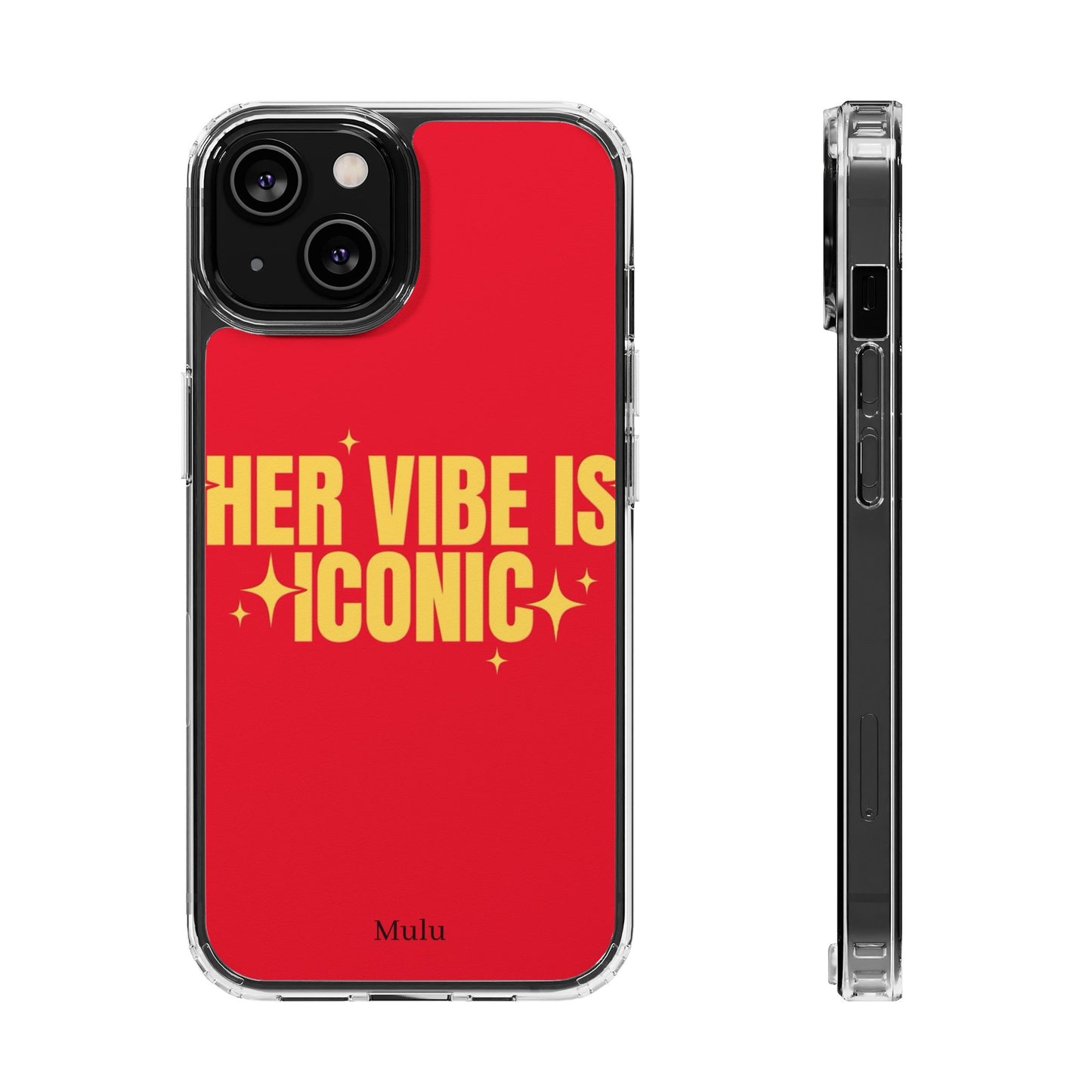 Clear Impact-Resistant Phone Case — "Her Vibe Is Iconic" Red Protective Cover