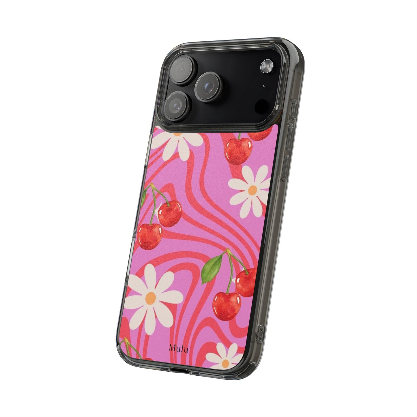 Clear Impact Phone Case — Retro Cherry & Daisy Floral Design