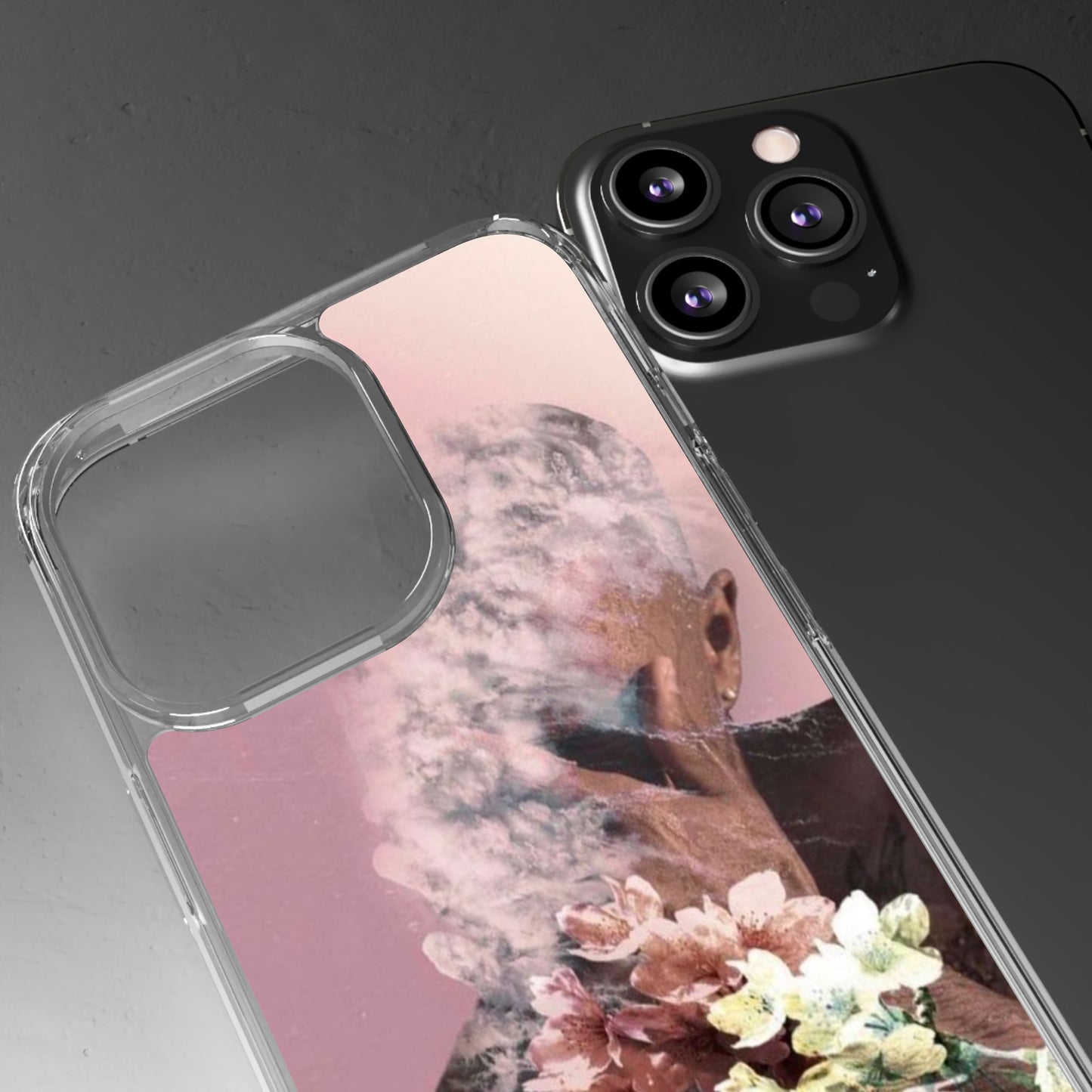 Clear Phone Case — Pink Floral Smoke Art iPhone Case