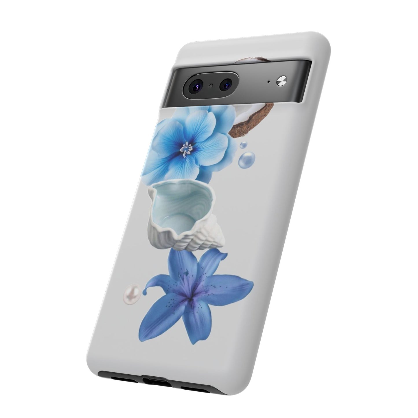 Tropical Blue Floral Phone Case — Coconut, Shell & Starfish Design