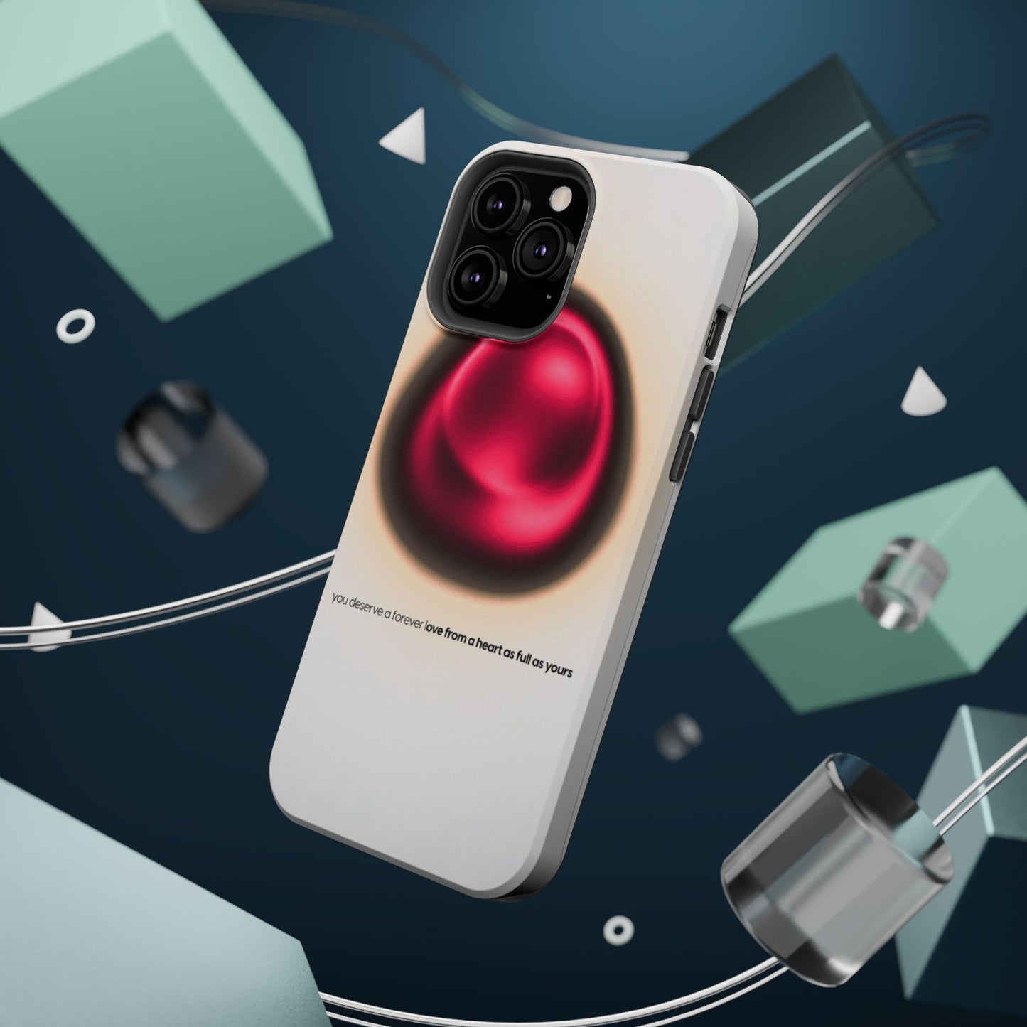 Protective Phone Case — Red Pearl Heart Design with 'You deserve a forever love' Text