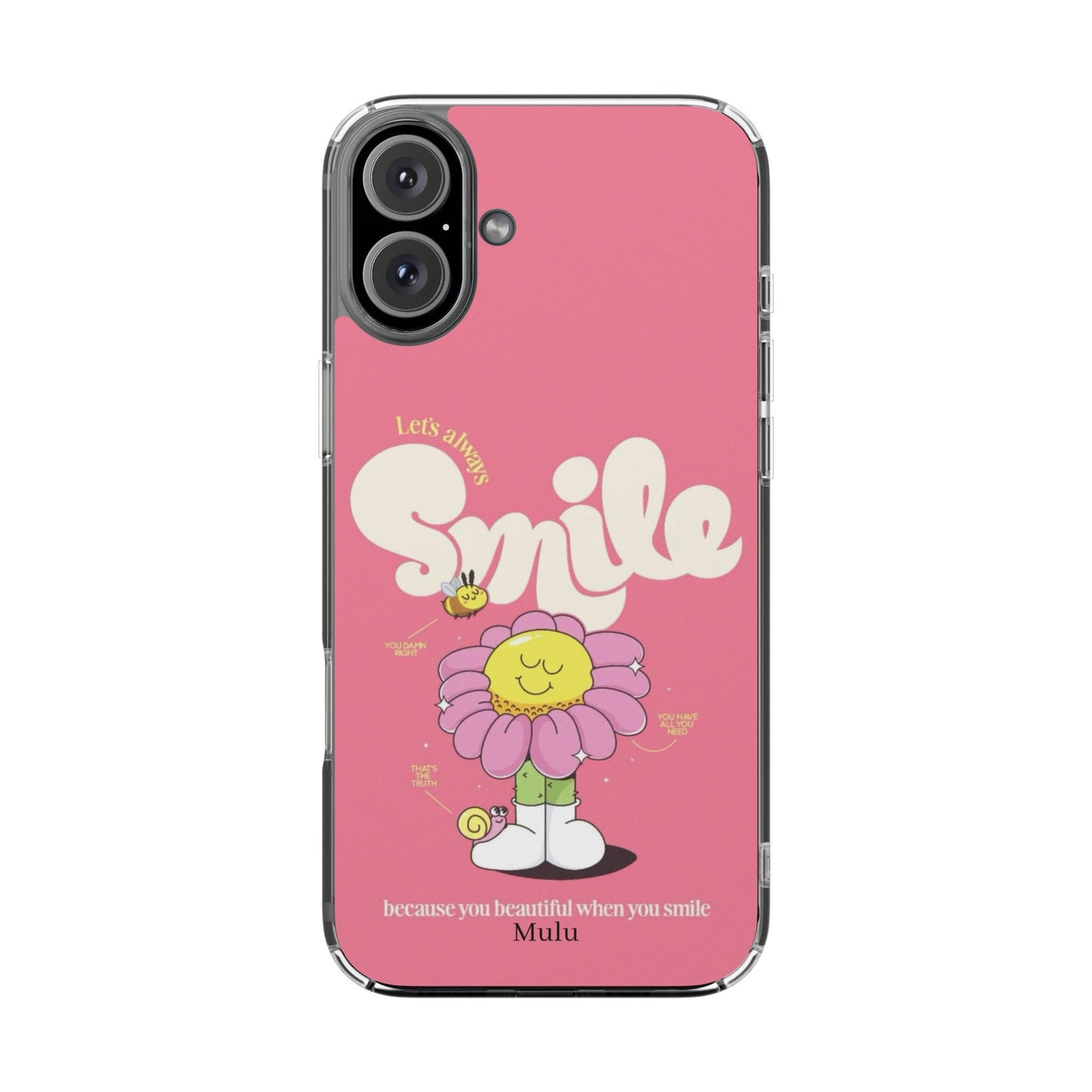 Clear Impact-Resistant Phone Case — Pink 'Smile' Flower Design