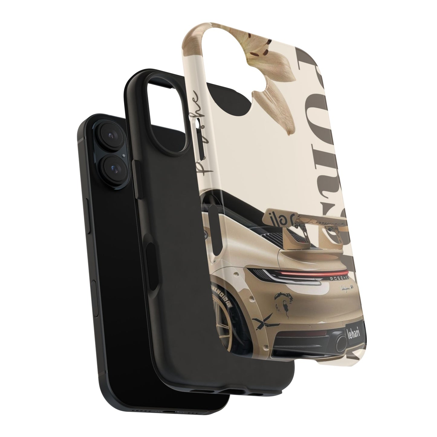Tough Phone Case — Beige Sports Car Design with 'Tourist' Typography