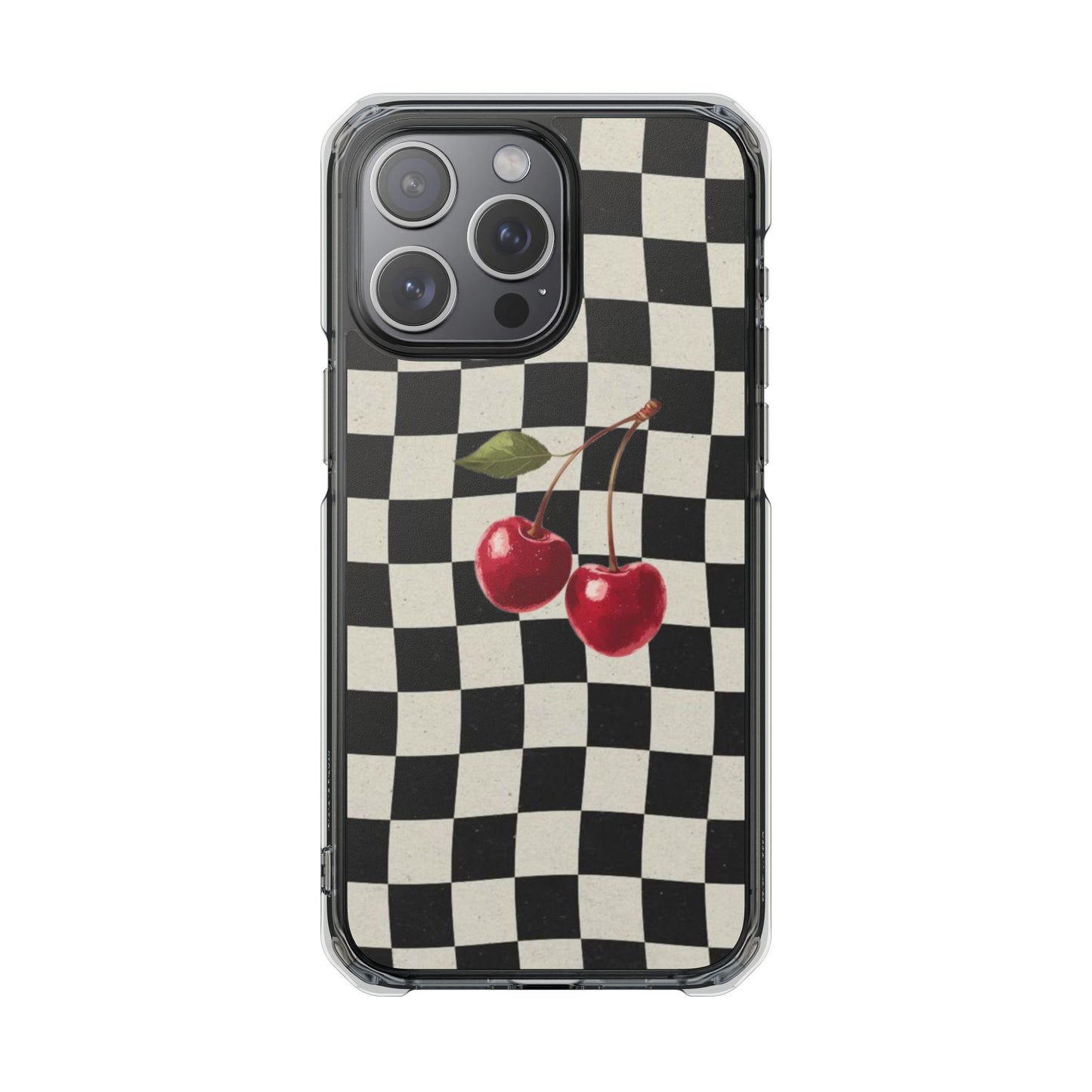 Checkered Cherry Clear Magnetic Impact Phone Case