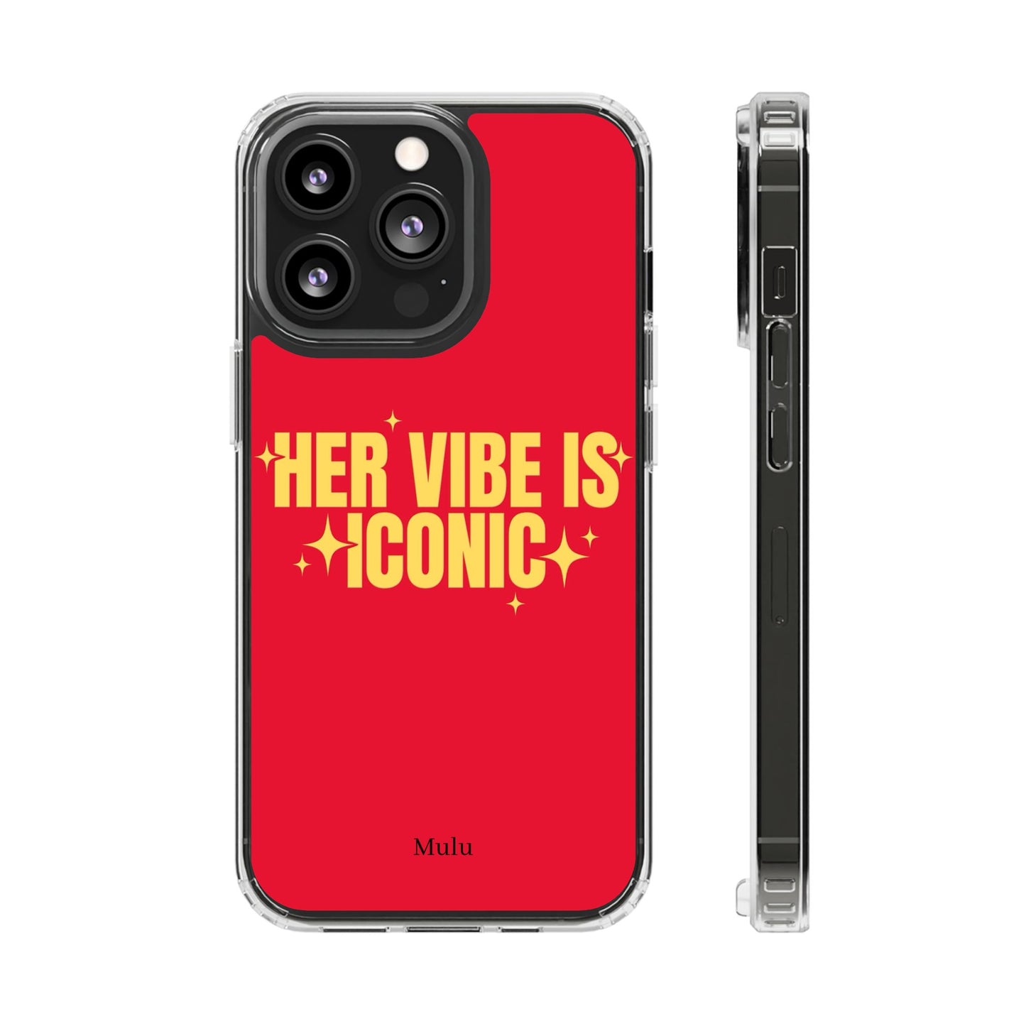 Clear Impact-Resistant Phone Case — "Her Vibe Is Iconic" Red Protective Cover