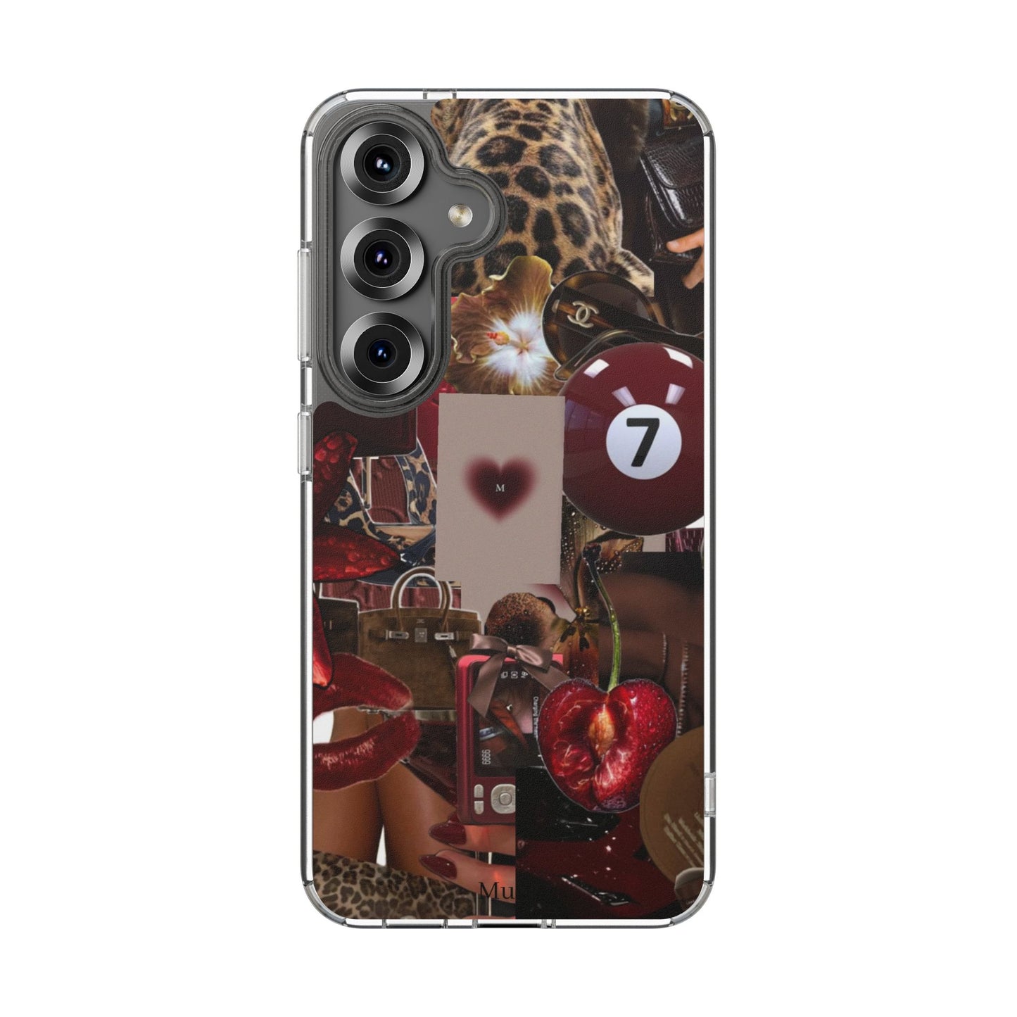 Clear Impact-Resistant Phone Case — Retro Cherry Collage Design