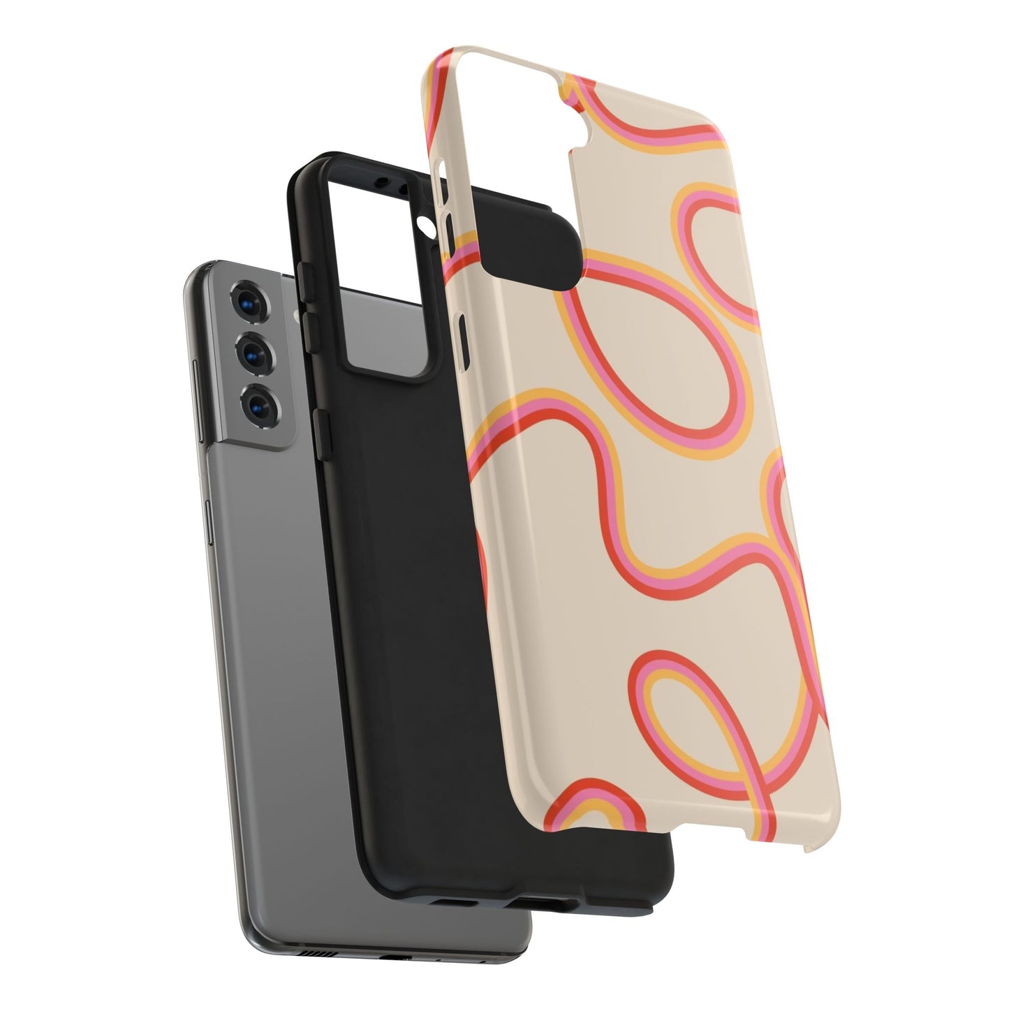 Retro Swirl Tough Phone Case — Beige Pink Orange Abstract Protection