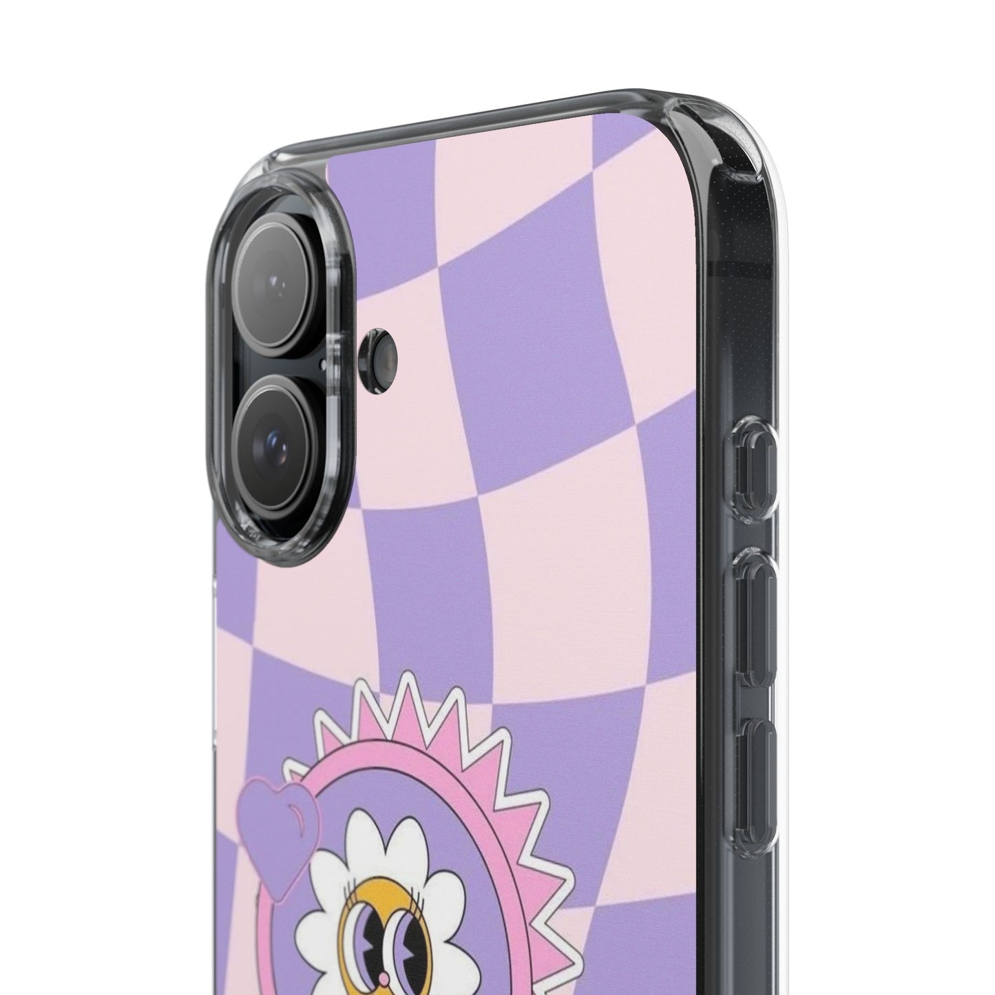 Clear Impact-Resistant Case — Cute Purple Checkerboard Dino with 'Mulu'