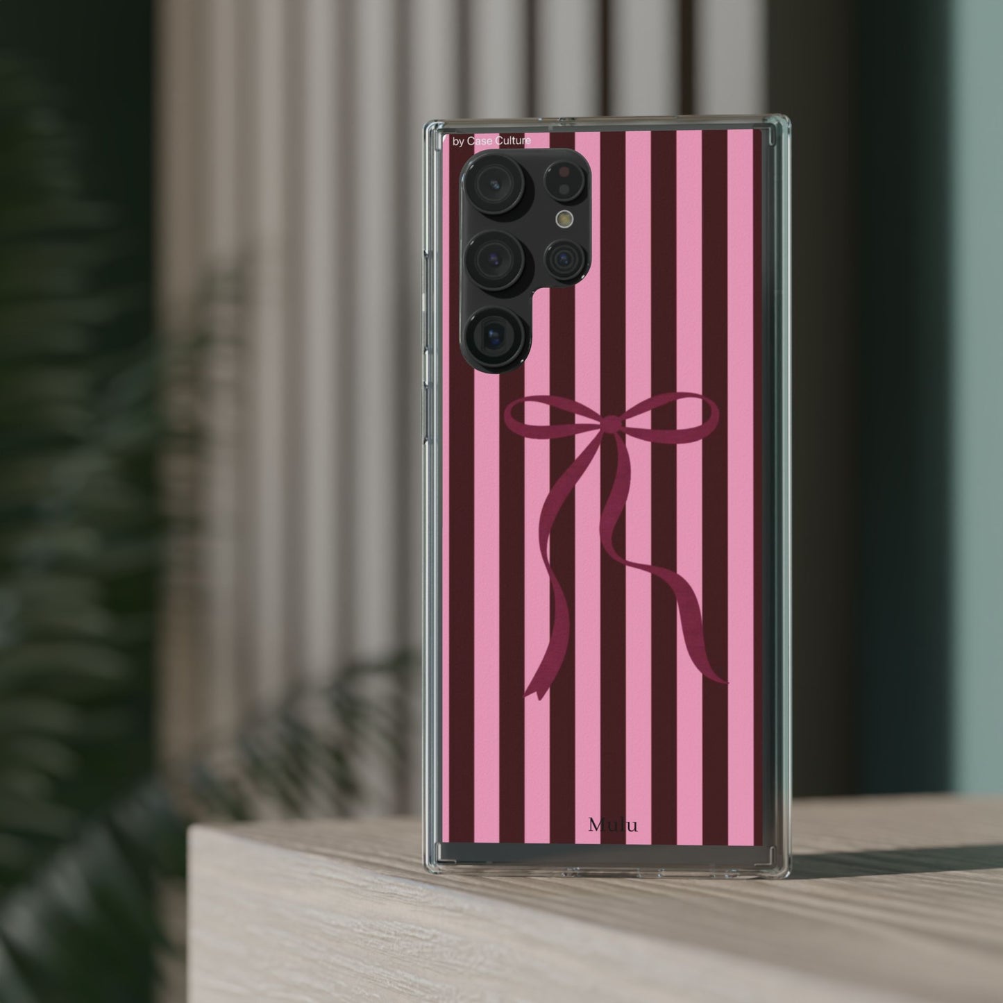 Pink Striped Ribbon Clear Impact-Resistant Phone Case
