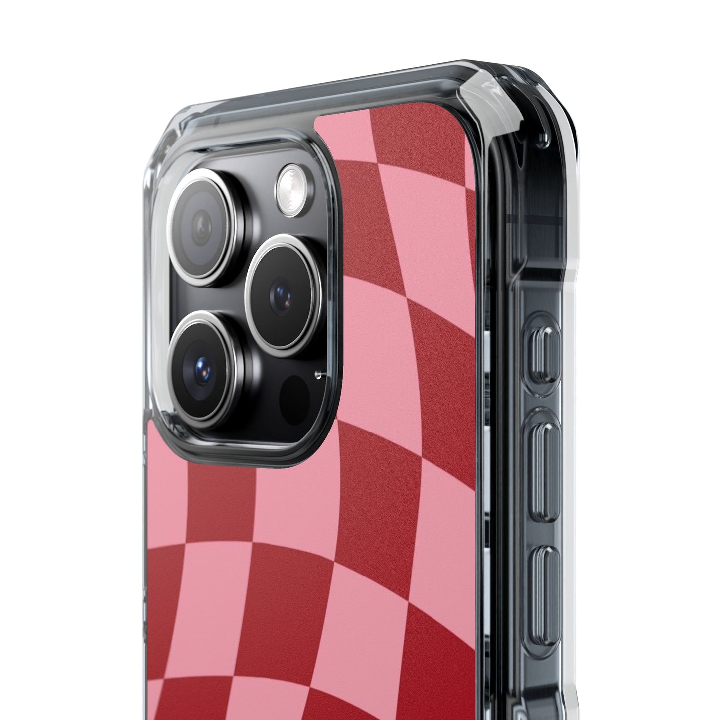 Clear Magnetic Phone Case — Red & Pink Wavy Check Pattern