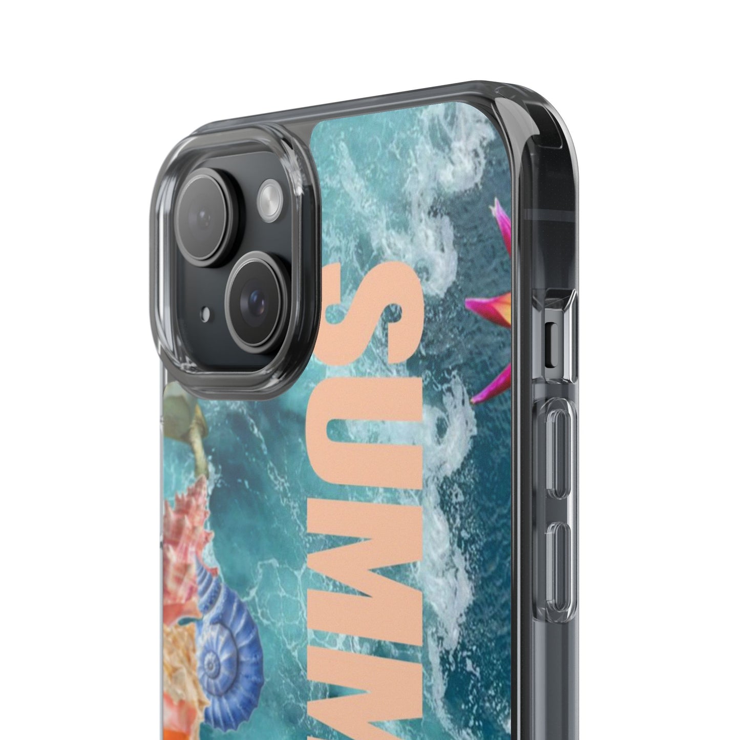 Summer Floral Clear Impact Phone Case — "SUMMER" Tropical Hibiscus Design