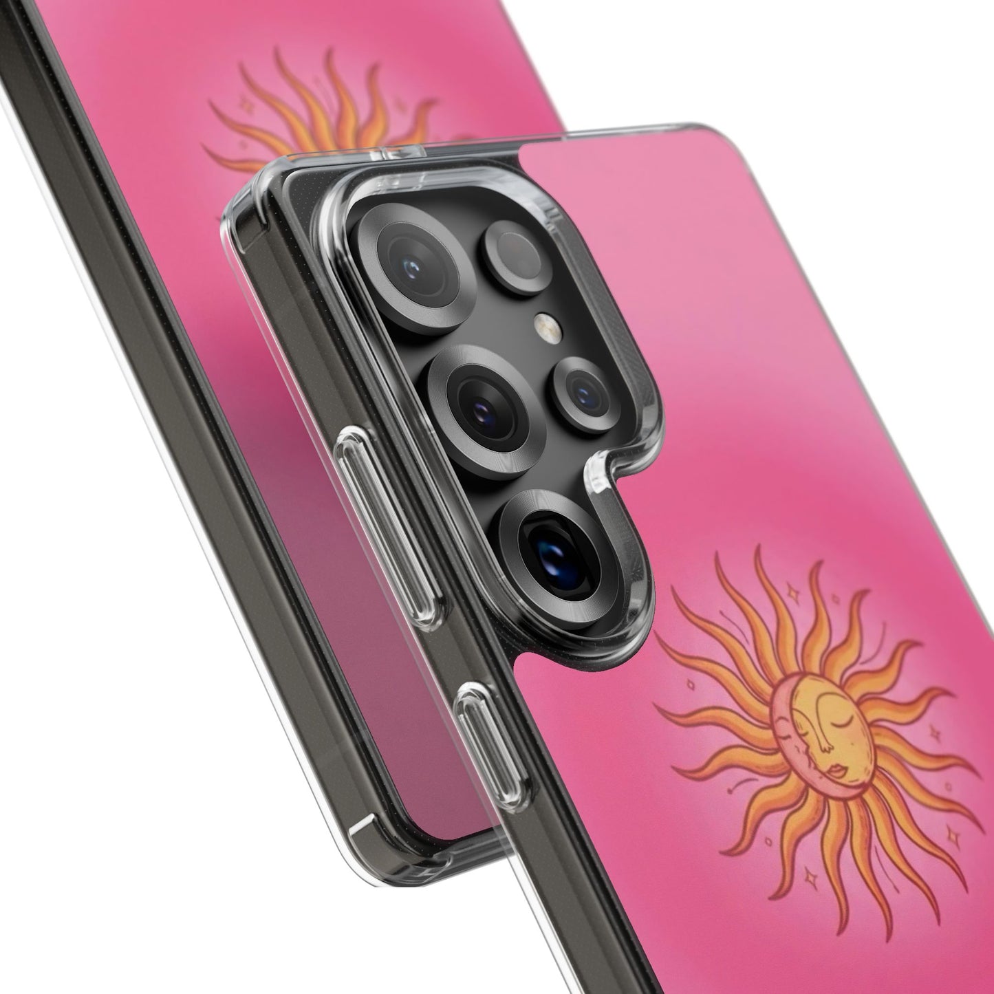 Pink Sun Phone Case — Radiant Sunburst Impact-Resistant Clear Case