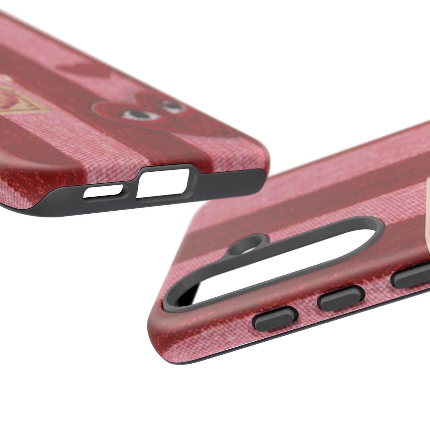 Phone Case — Red Striped Heart Design with “Good Things Are Coming”