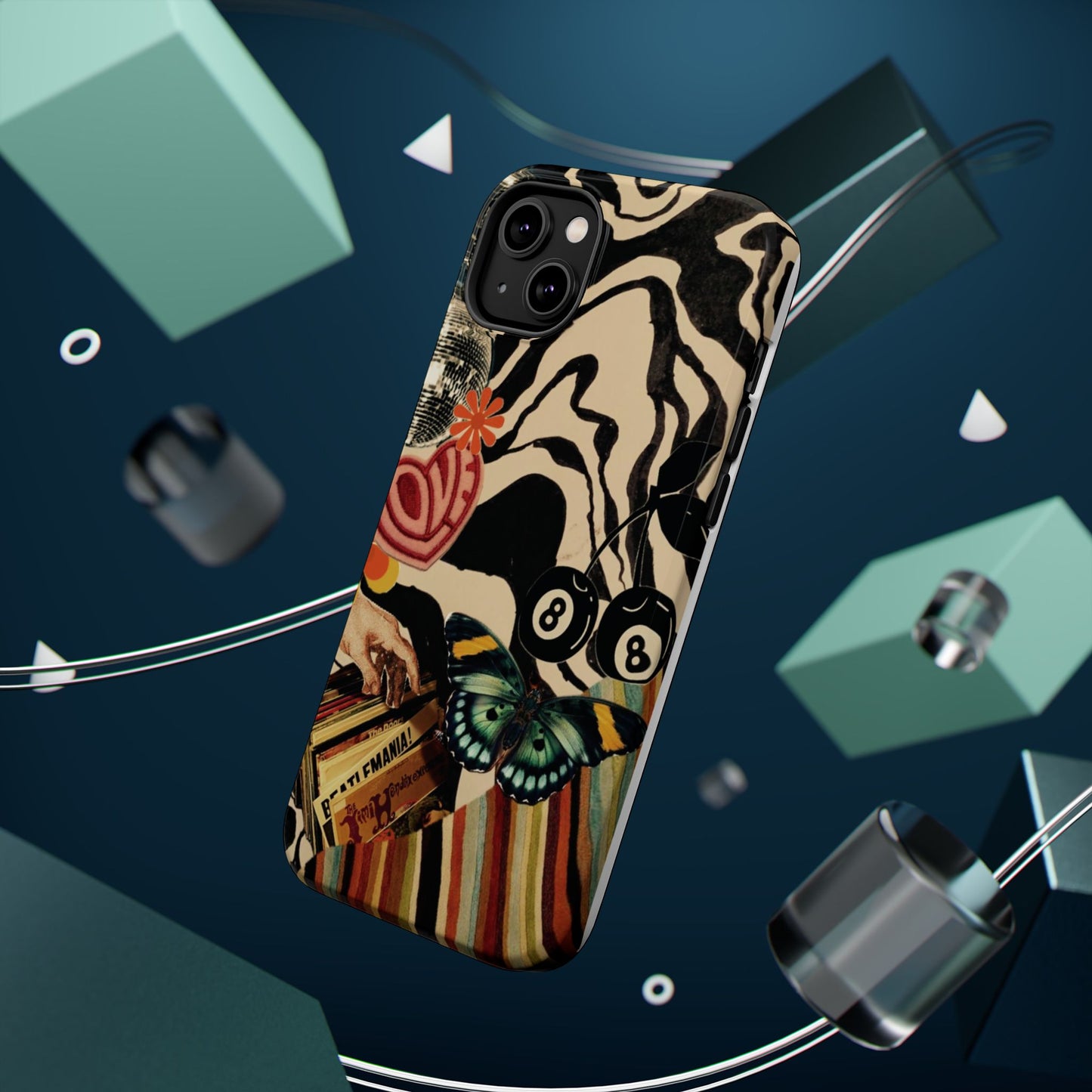 Phone Case — Retro Collage Magnetic Impact-Resistant Case with Butterfly & Zebra Print