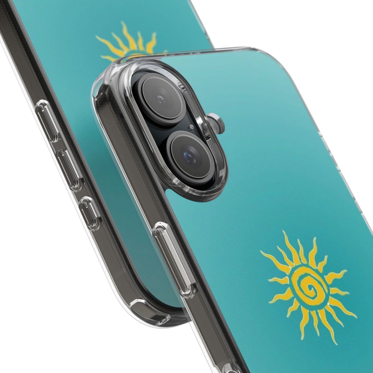 Clear Impact-Resistant Phone Case — Yellow Sun on Teal Gradient
