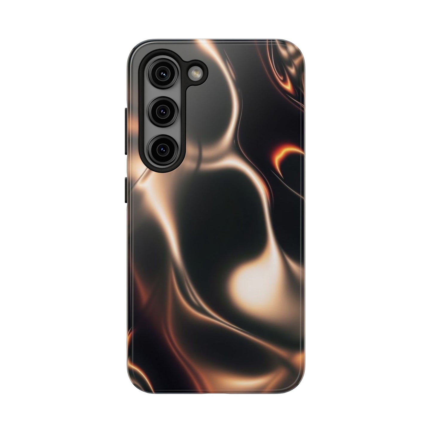 Abstract Liquid Glow Tough Phone Case — Black & Bronze Swirl Protective Cover