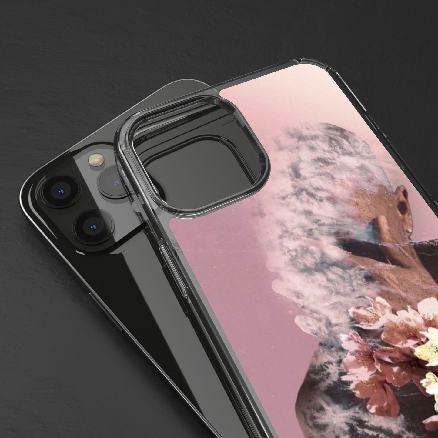 Clear Phone Case — Pink Floral Smoke Art iPhone Case