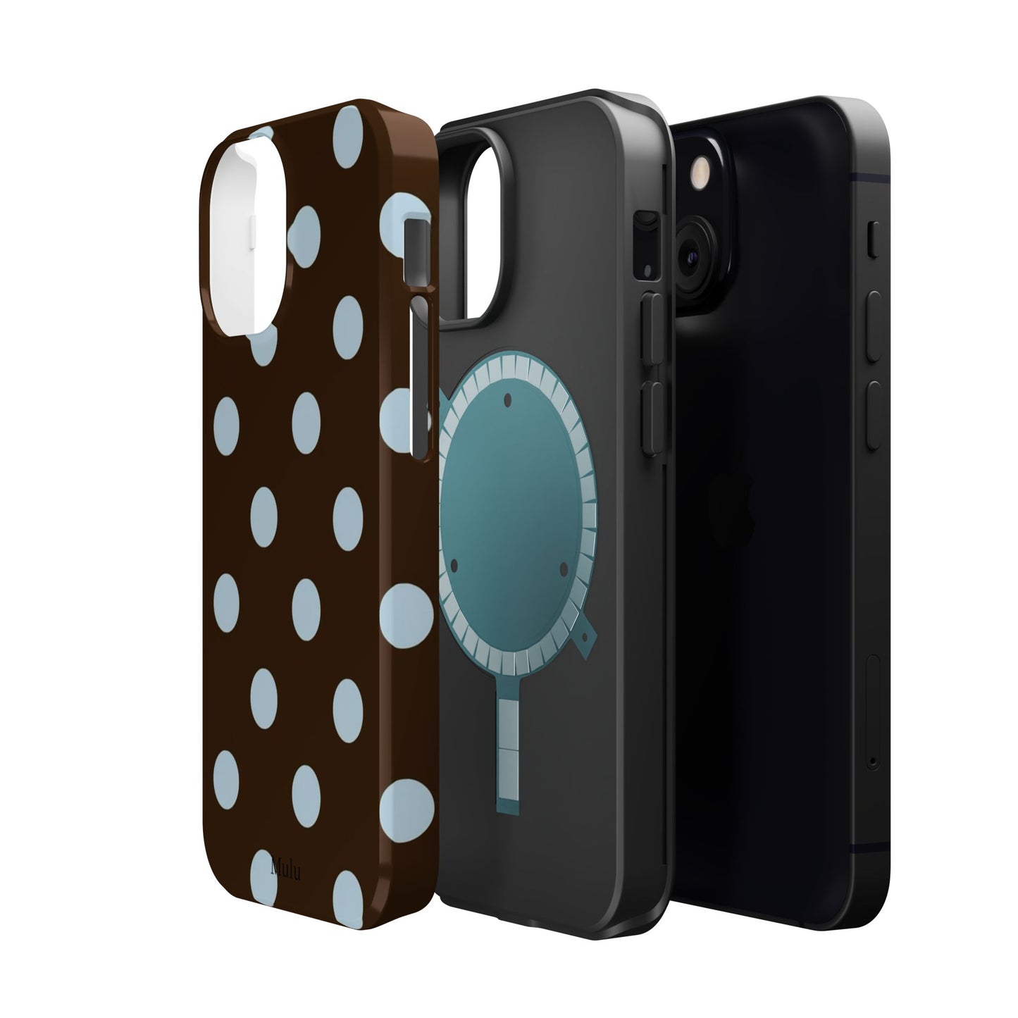 Polka Dot Magnetic Phone Case — Brown with Light Blue Dots, Impact-Resistant