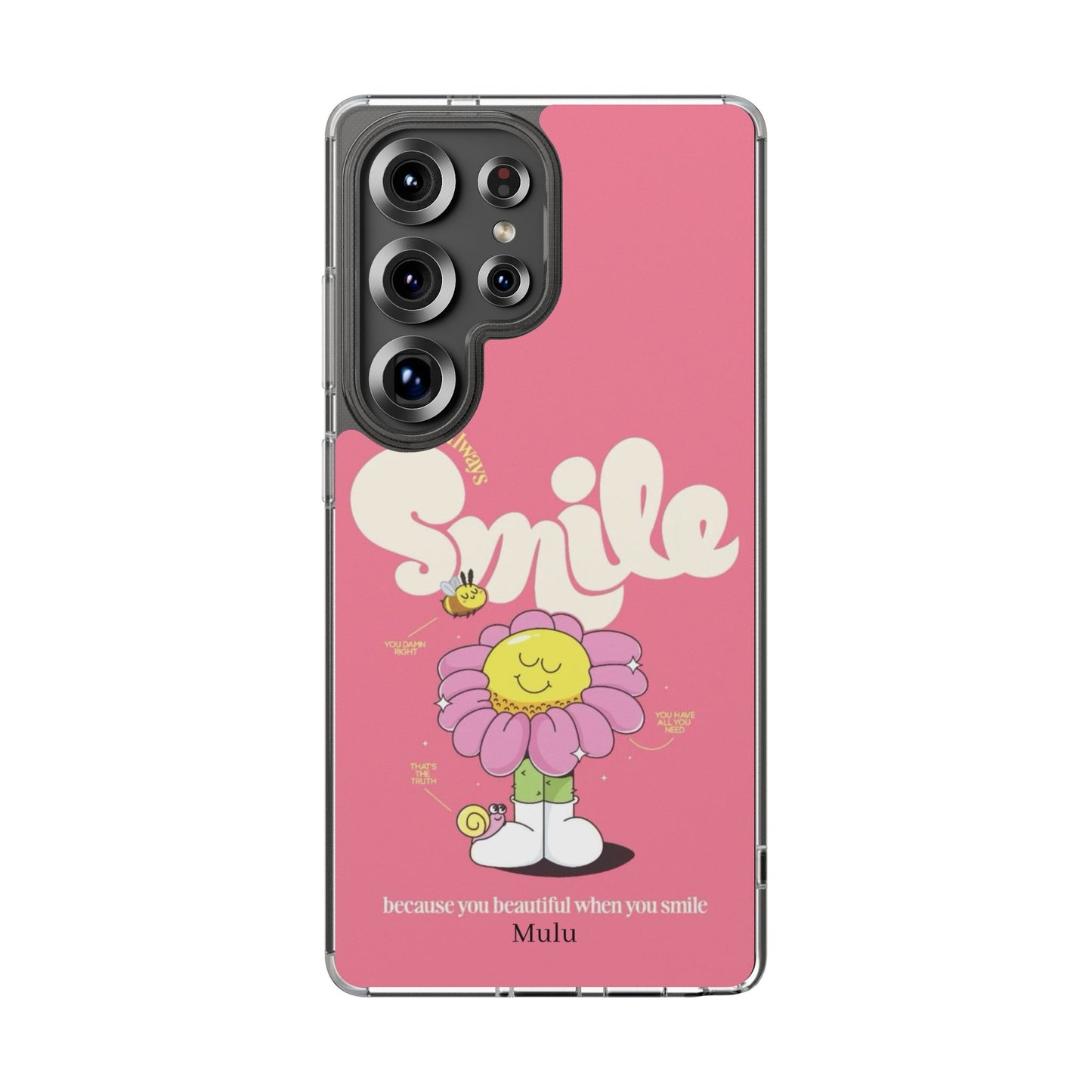 Clear Impact-Resistant Phone Case — Pink 'Smile' Flower Design