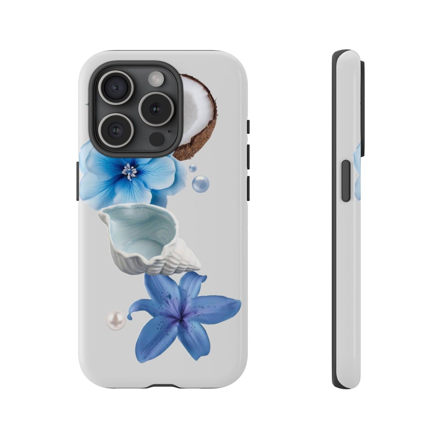 Tropical Blue Floral Phone Case — Coconut, Shell & Starfish Design