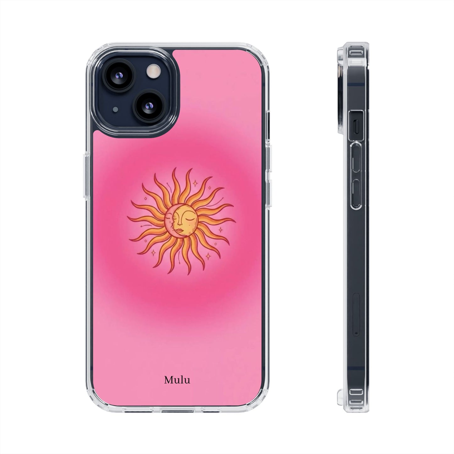 Pink Sun Phone Case — Radiant Sunburst Impact-Resistant Clear Case
