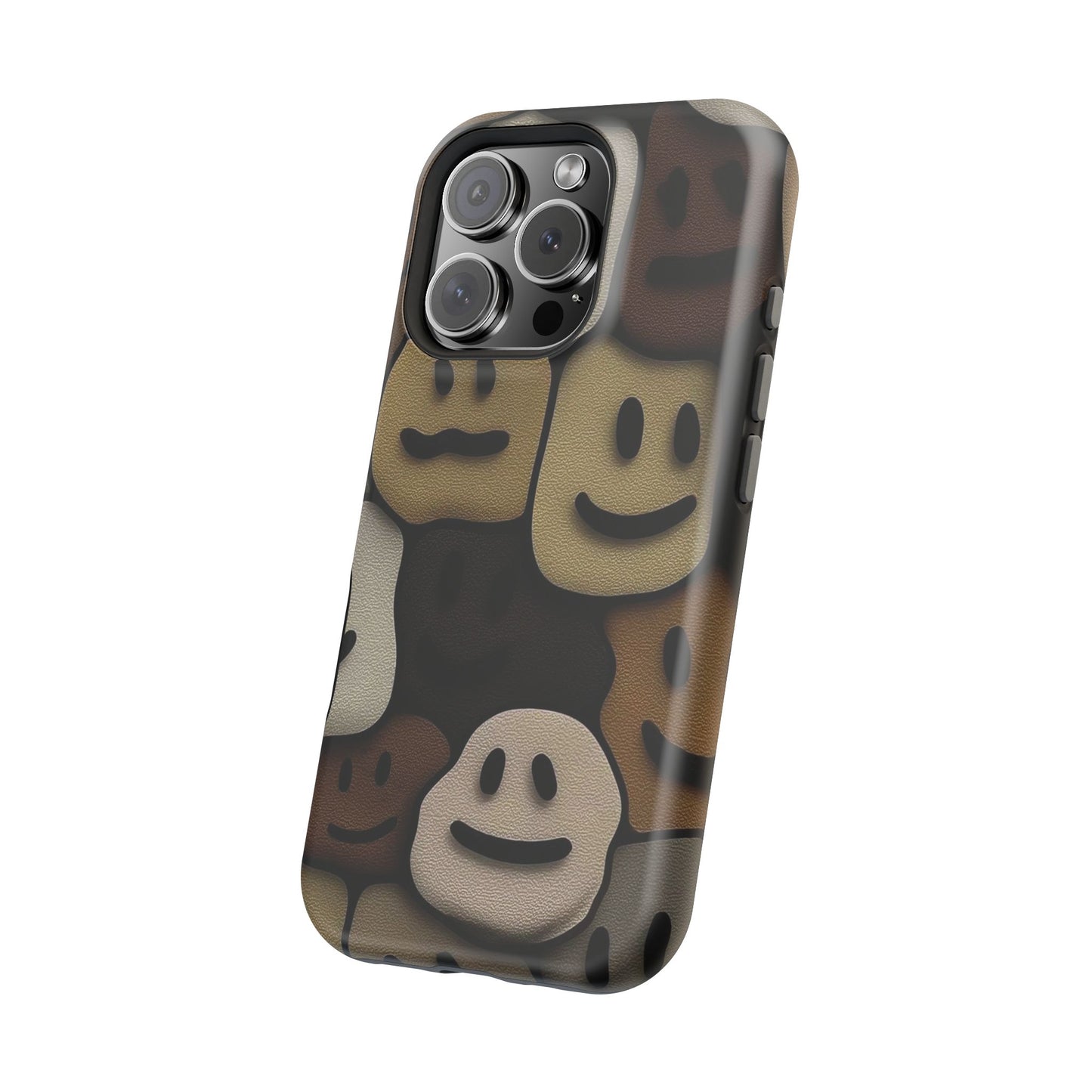 Magnetic Impact-Resistant Case — Brown Smiley Tile Phone Cover