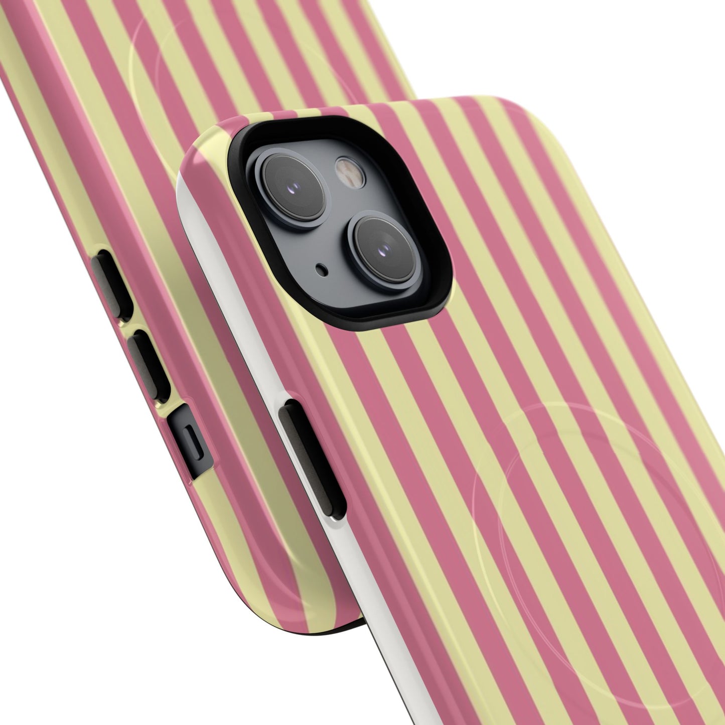Striped Pink & Yellow Magnetic Tough Phone Case — Retro Pastel Protection