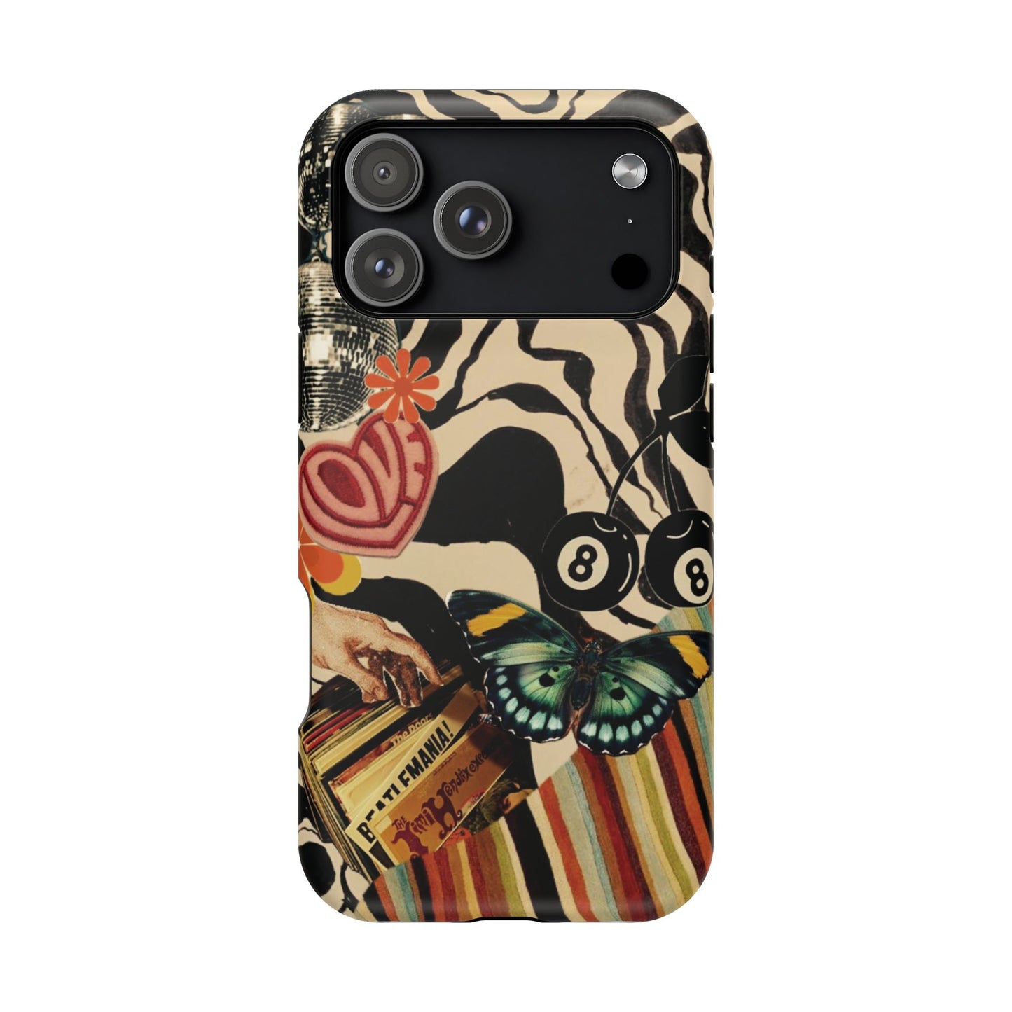 Phone Case — Retro Collage Magnetic Impact-Resistant Case with Butterfly & Zebra Print